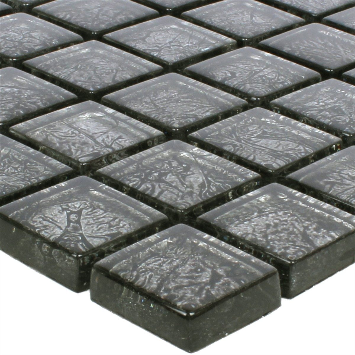 Mosafil Mosaikfliesen Muster von Mosaikfliesen Glas Kandila Schwarz 23x23x8mm, Glas 10.000x10.000, schwarz, Verlegefertig auf ein Netz geklebt - Frostsicher - Wasserfest