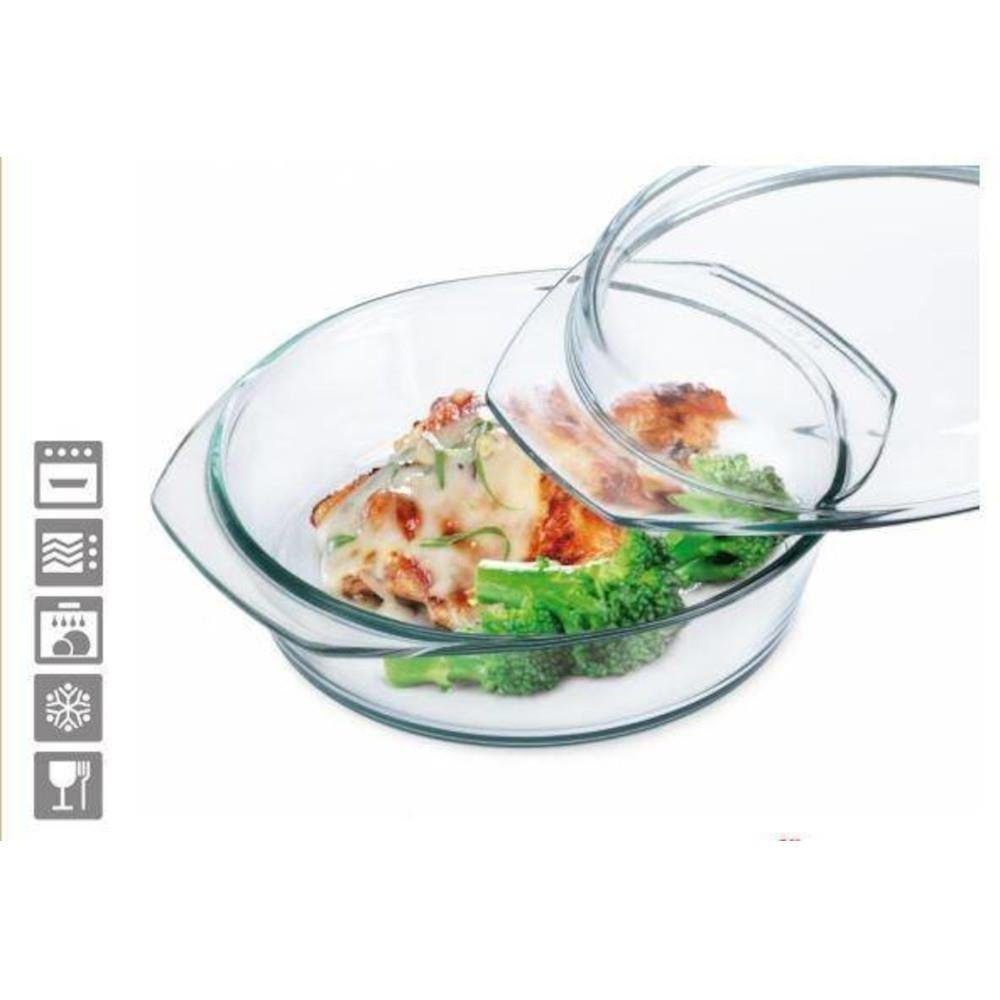 Auflaufform Bohemia Cristal Simax Schüssel rund mit Deckel flach 1,5 L