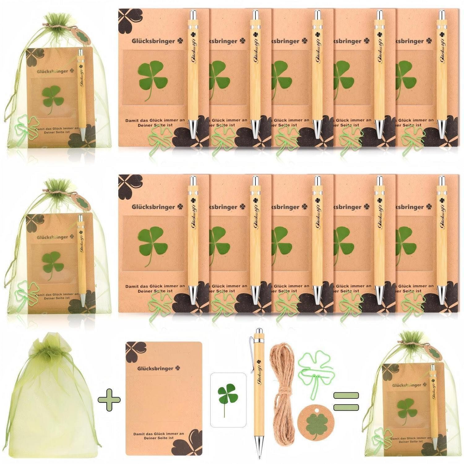 LuxusKollektion Kugelschreiber Glücksstift Kugelschreiber Set mit Glücksklee 10er