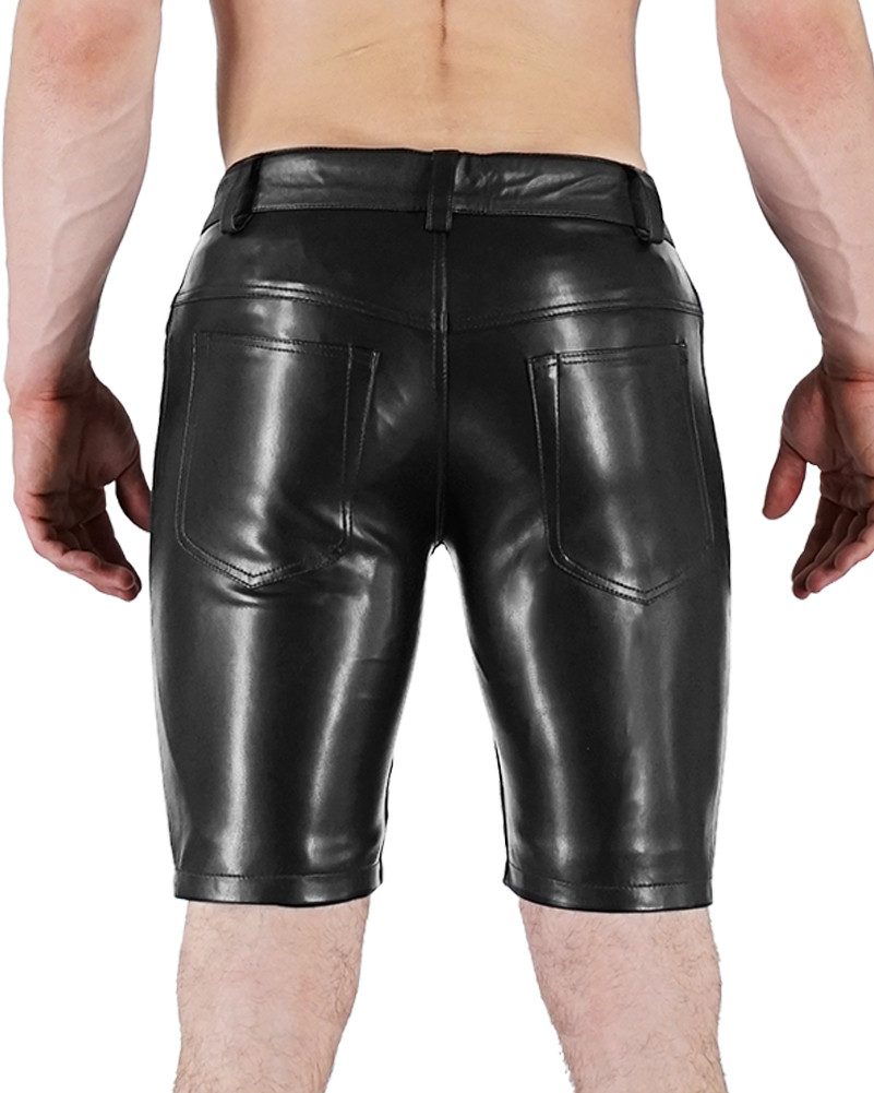 BOCKLE Lederhose Bockle® Faux Leather Pants Button Tap Kunstleder Shorts Leder