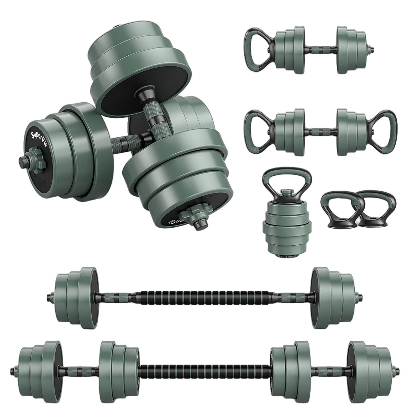 COSTWAY Hantel-Set, inkl. Kunzhantel, Langhantel, Kettlebells, 20kg