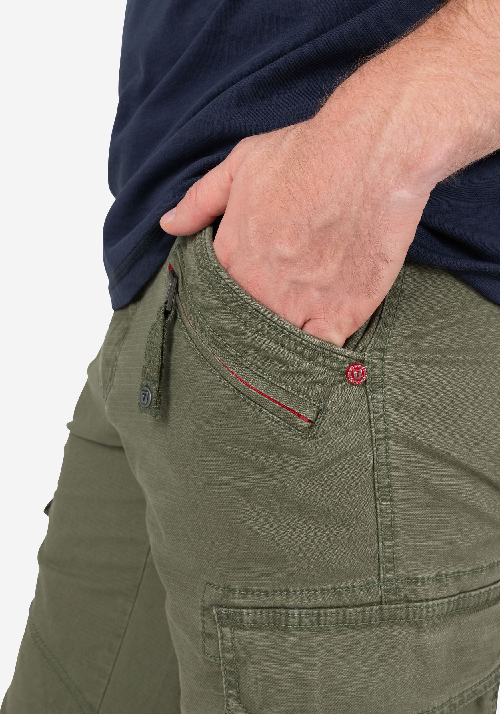 TIMEZONE Cargoshorts Cargo mit Gürtel und Design Taschen für Herren Baumwolle Regular Fit unifarben wärmend Reißverschluss – Bild 4 von 5