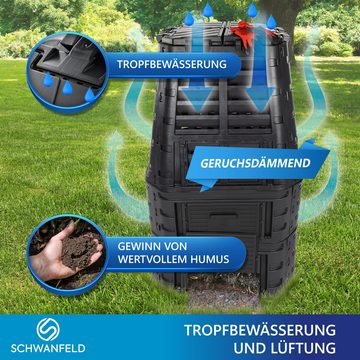 Schwanfeld Thermokomposter 740l Premium Thermokomposter - [GERUCHSDÄMMENDER KOMPOSTER GARTEN], (inkl. Schutznetz - hochwertiger Komposter Schnellkomposter wetterfest - einfache Montage/Robustes Material)