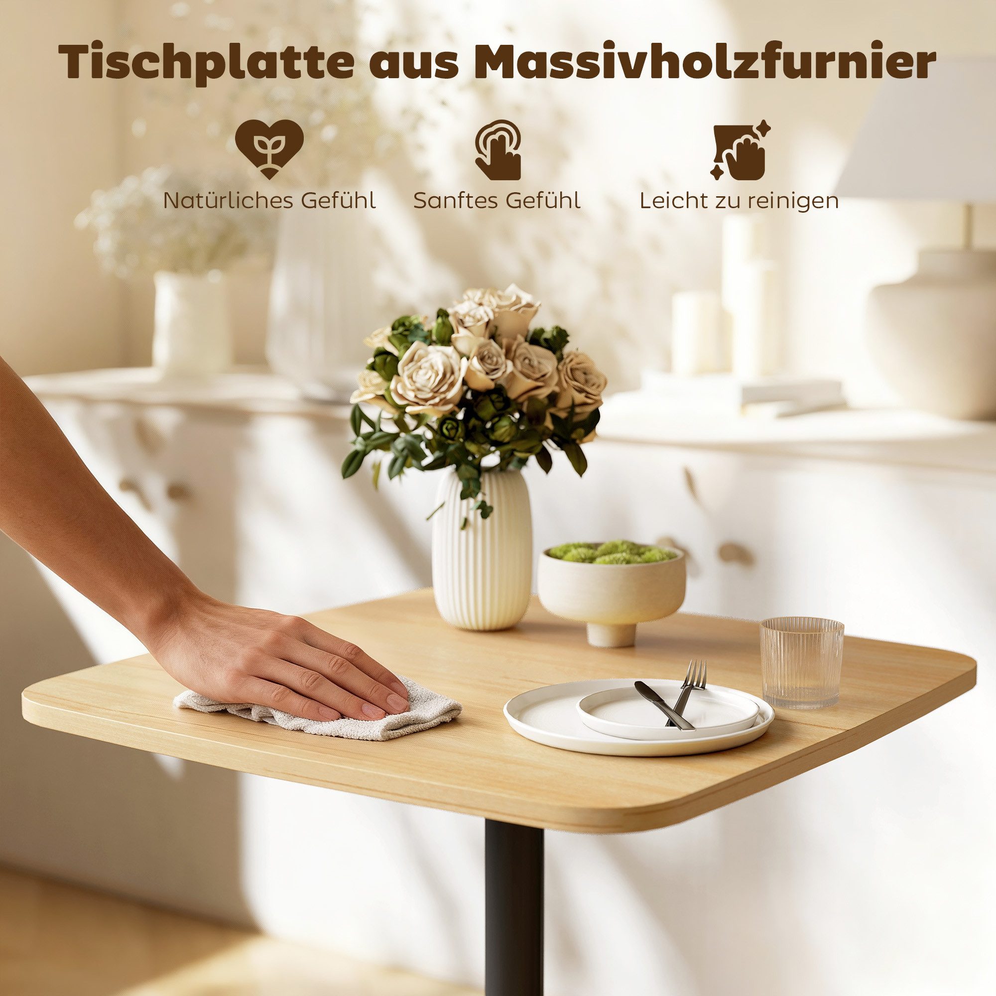 HOMCOM Esstisch Küchentisch für 2 Personen, 60 x 60 cm Esszimmertisch, Naturholz (Esszimmertisch für 2 Personen, 1-St., Küchentisch), mit Stahlgestell, für Küch – Bild 5 von 5