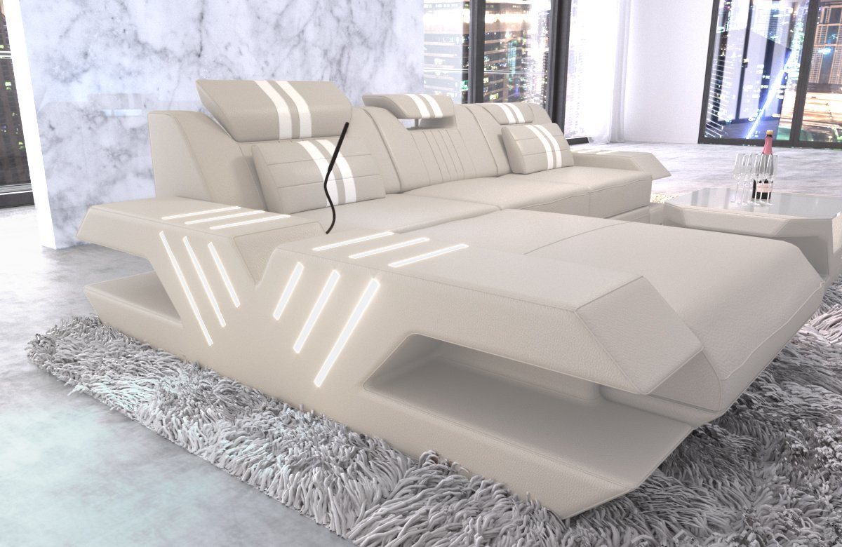 Leder Couch, Ecksofa Form Schlafsofa, mit Dreams wahlweise Ledercouch Sofa Sofa L mit Bettfunktion Designersofa LED, als Ledersofa, Venedig