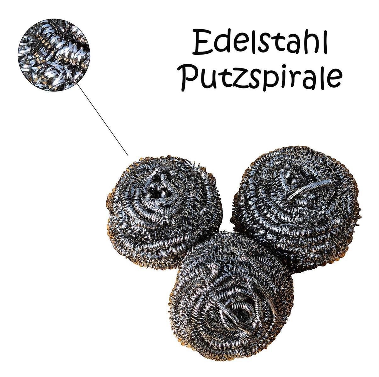 Jean Products Reinigungsschwamm Edelstahl Topfkratzer Spirale 3 Stück, Silber, Reinigungsball Drahtkugel Spülschwamm Stahlschwamm Scheuerpad