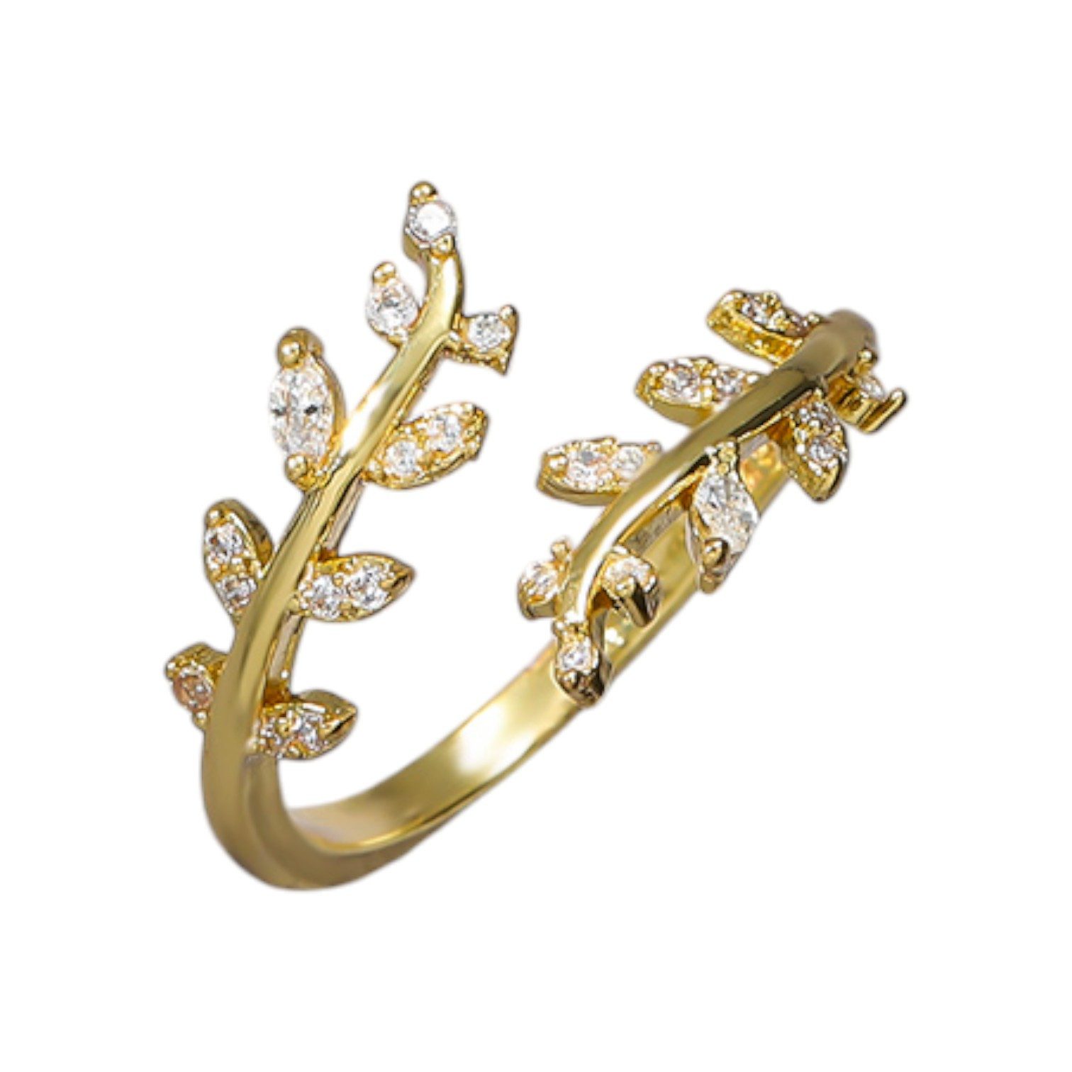 Eyecatcher Fingerring Eleganter Blätter Ring mit Zirkonia einstellbar Olive günstig online kaufen