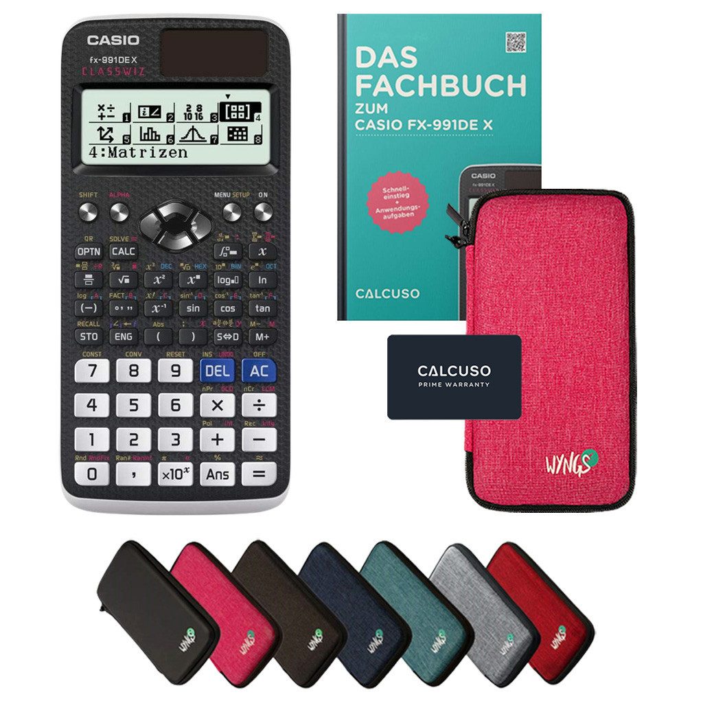 CASIO Taschenrechner fx-991DE X inkl. Schutztasche Pink & Fachbuch (128 Seiten, DIN A5)