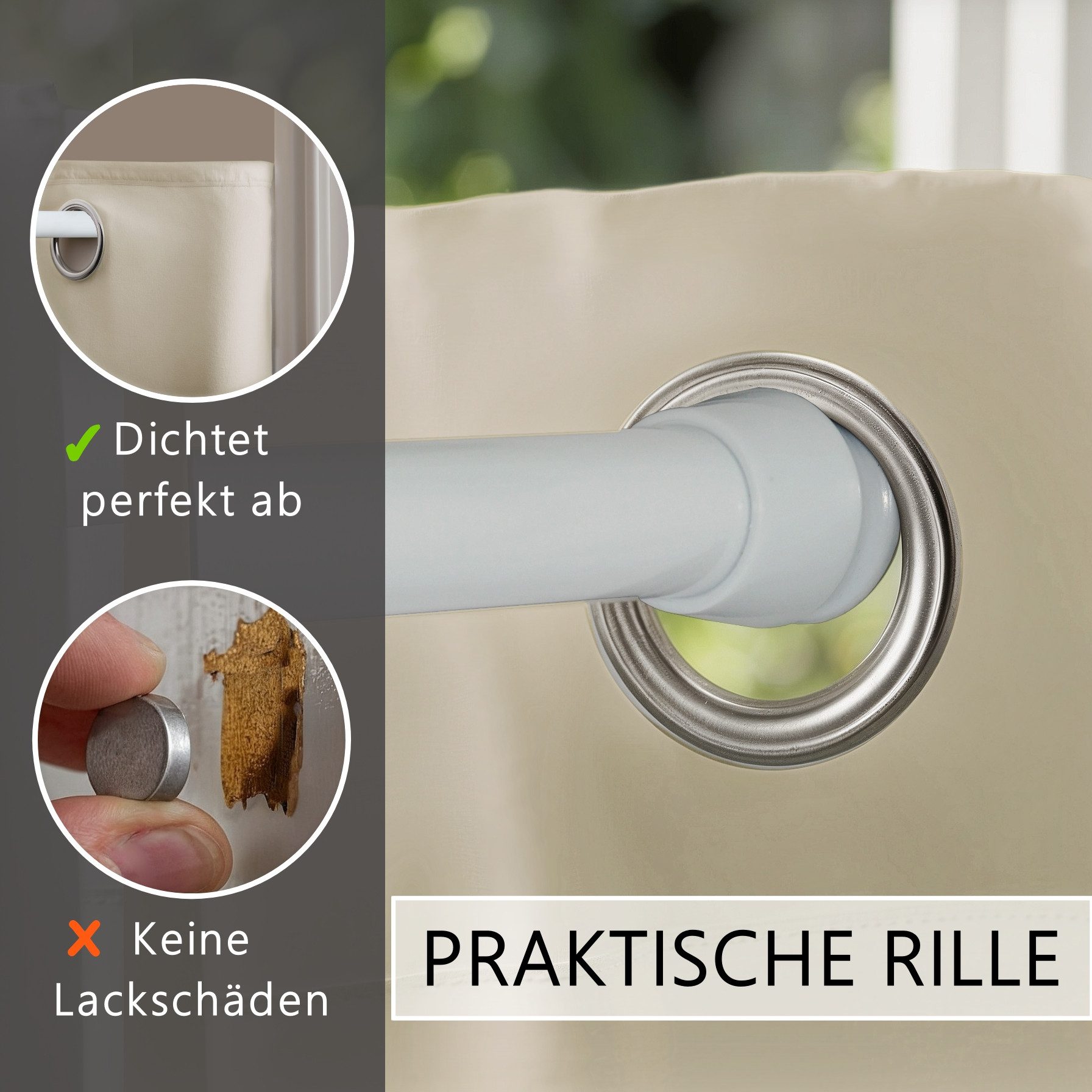tinycurtains Türvorhang mit Stange weiß 55-90 cm ohne Bohren, Thermo Vorhang Tür, Ösen, abdunkelnd, Polyester, beige Driftwood, Türgardine mit Klemmstange Raumt – Bild 5 von 5