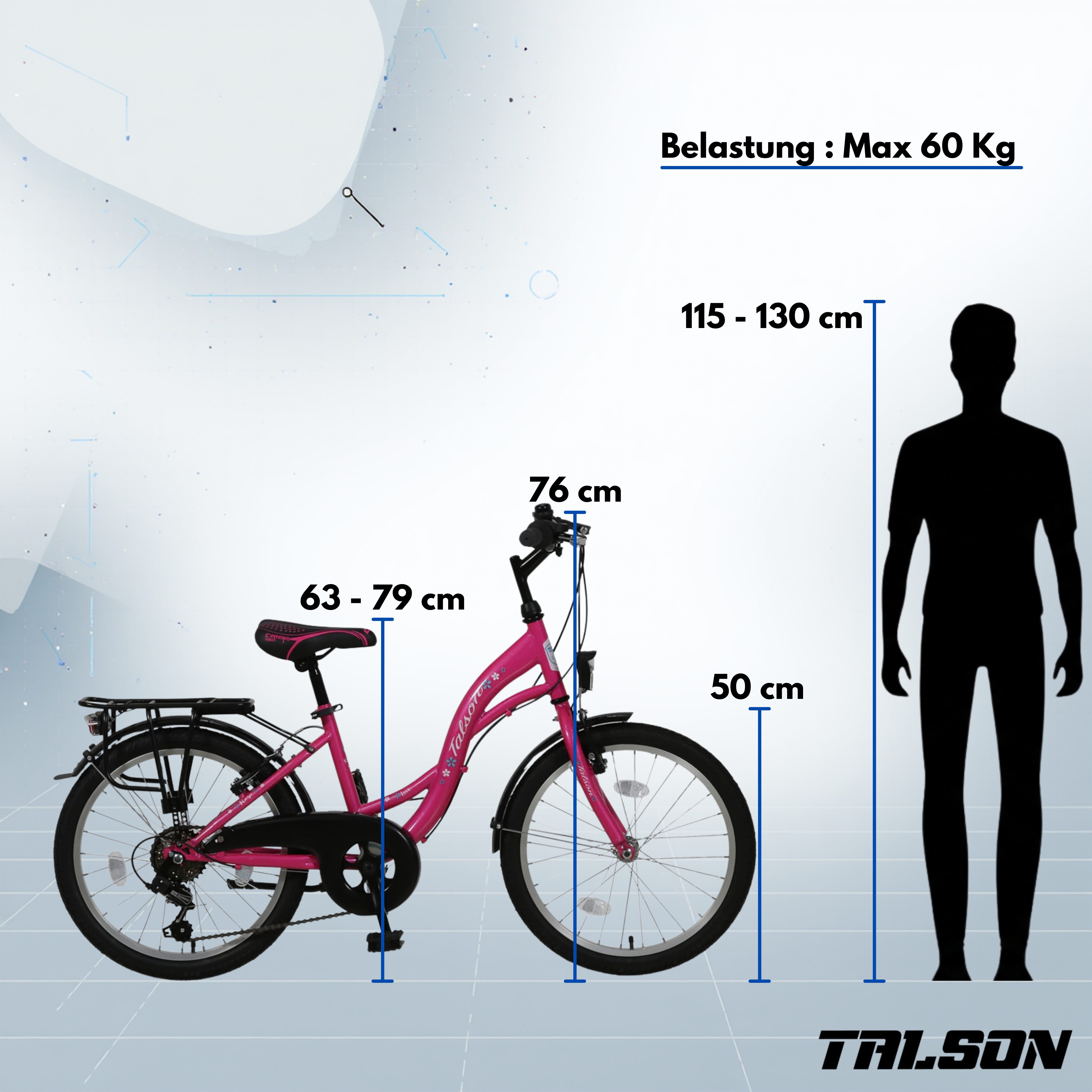 Talson Kinderfahrrad 20 Zoll Cityrad, 6 Gang Shimano, Kettenschaltung, mit Beleuchtung nach StVZO und Gepäckträger Rosa