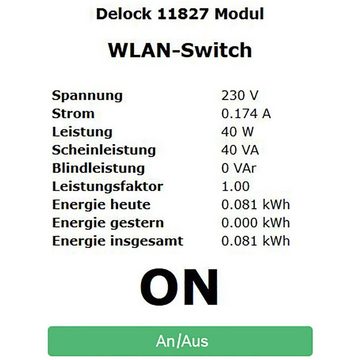 Delock Steckdosenschalter WLAN Steckdosen Schalter MQTT, mit Energieüberwachung, WiFi Steckdose, Smart Plug