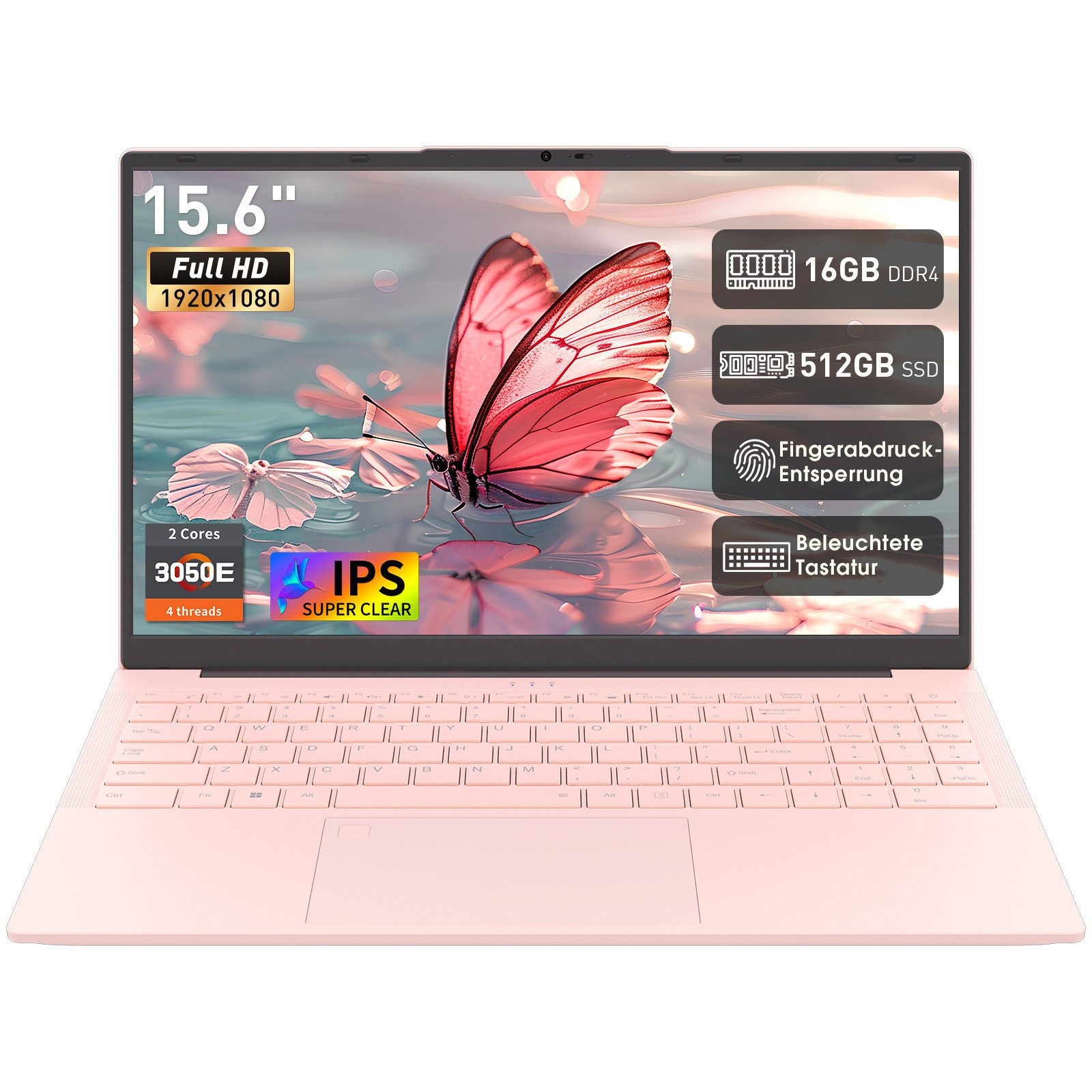 Rolipo Laptop 15,6 Zoll AMD 3050E Prozessor, 16GB DDR4 RAM - 512GB SSD Business-Notebook (AMD AMD Radeon 3050E AMD Radeon 3050E, AMD Radeon RX Vega 3, 16 GB, 512 GB SSD, QWERTY Tastatur,Fingerabdrucksensor, beleuchtete Tastatur)