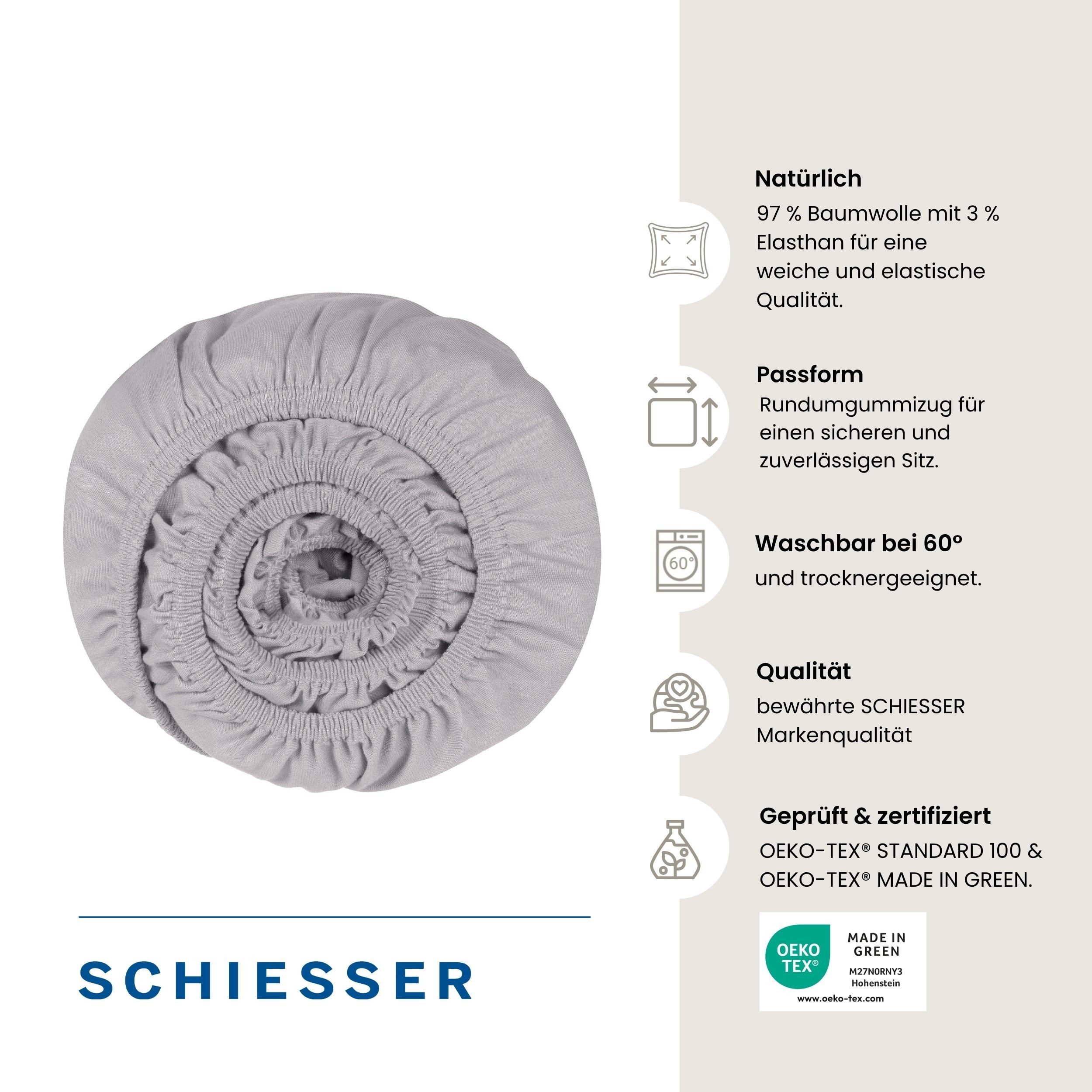 Schiesser Spannbettlaken Elli aus weicher Baumwolle mit Elasthananteil für flexiblen Sitz, Jersey-Elasthan, Gummizug: rundum, (1 Stück), für hohe Matratzen und  – Bild 2 von 5