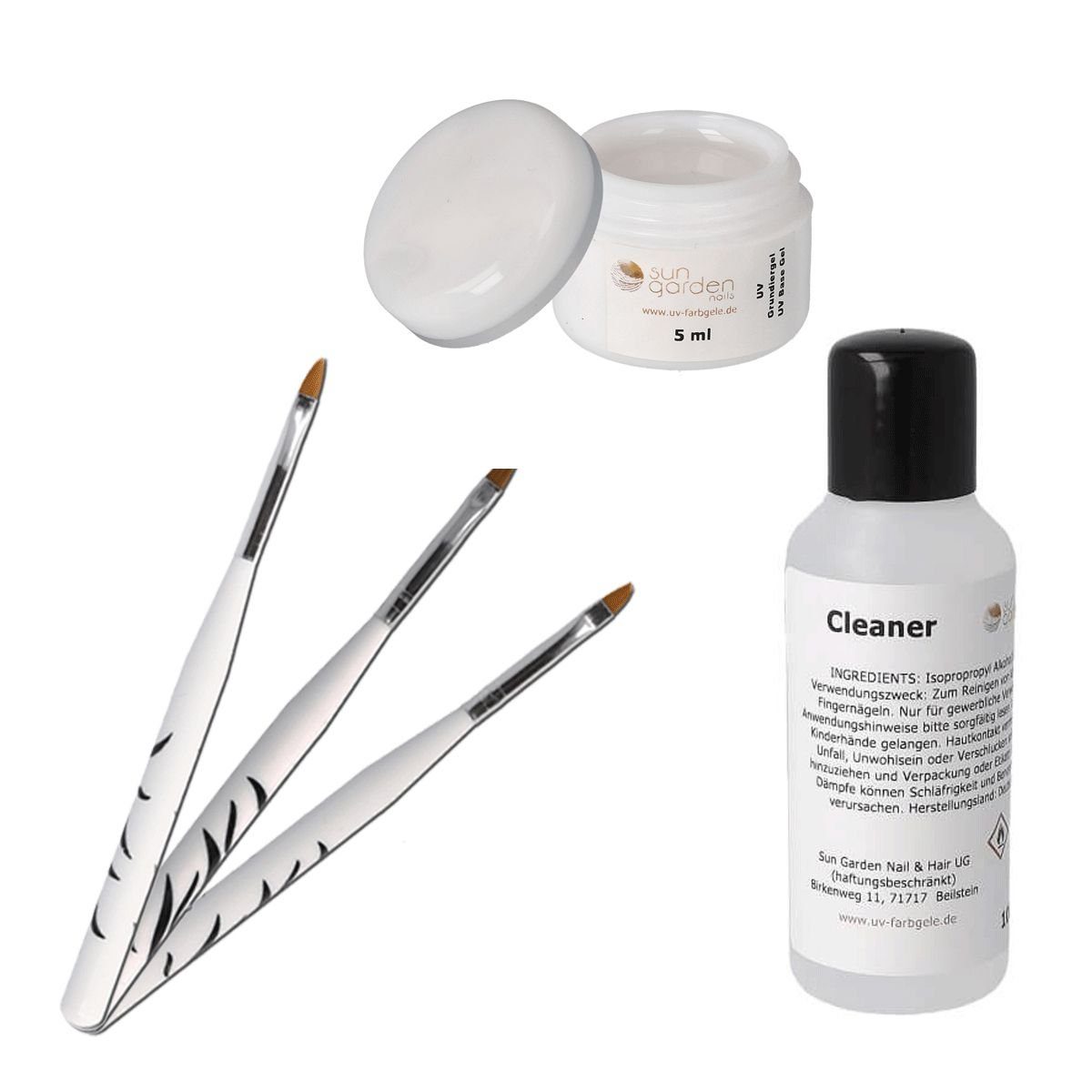 Nagellack 5 ml UV Classic Gel - Grundiergel + 3 tlg. Pinselset + Nail Cleaner 10