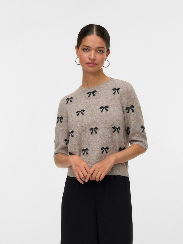 Vero Moda Kurzarmpullover VMDOFFY INTARSIA 2/4 O-NK PULLOV GA NOOS Materialmix, Stretch, regular fit