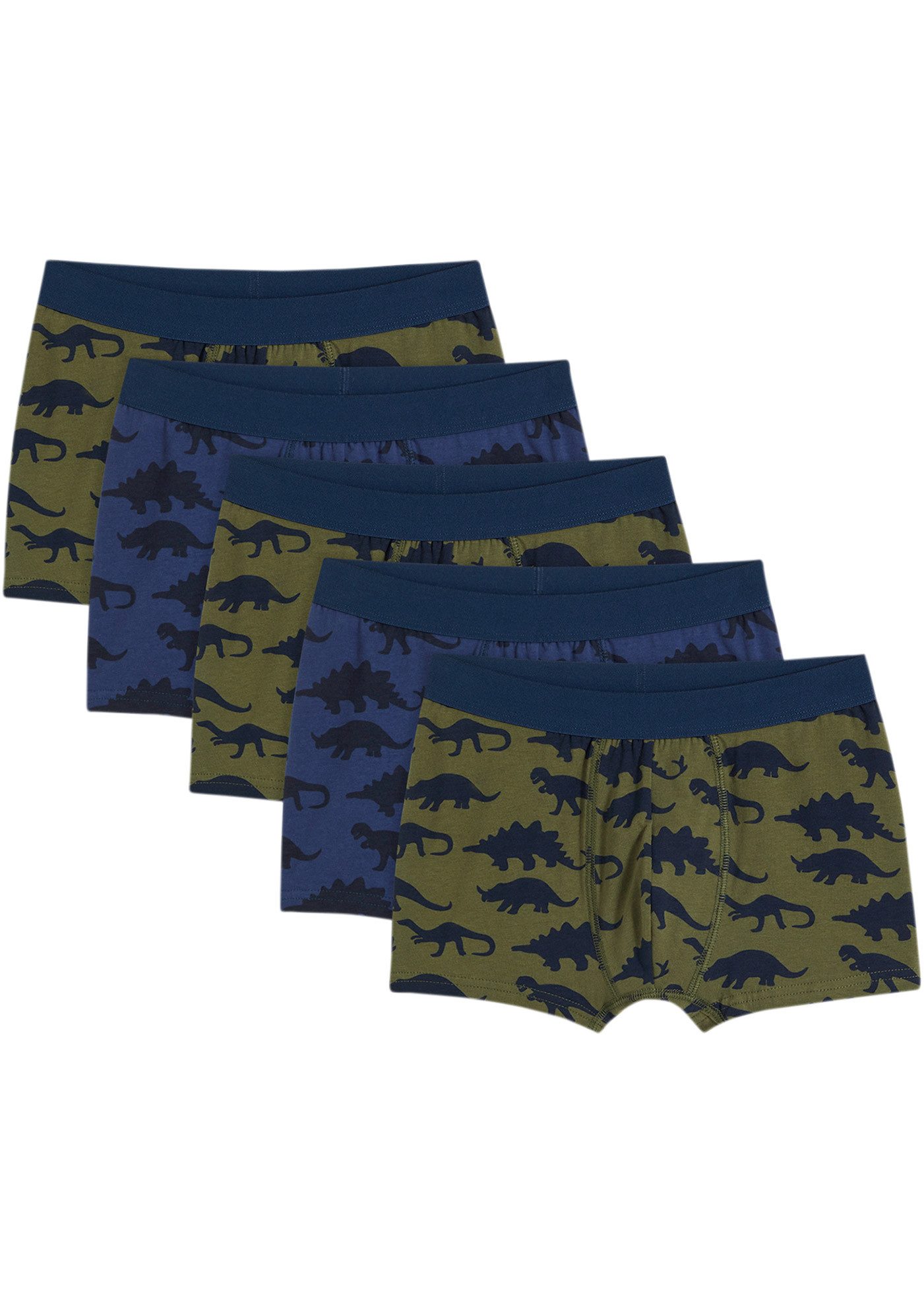 bonprix Boxershorts (Packung, 5-St) sportlicher Schnitt, mit breitem Bund, mit Dino-Print, 5er-Pack