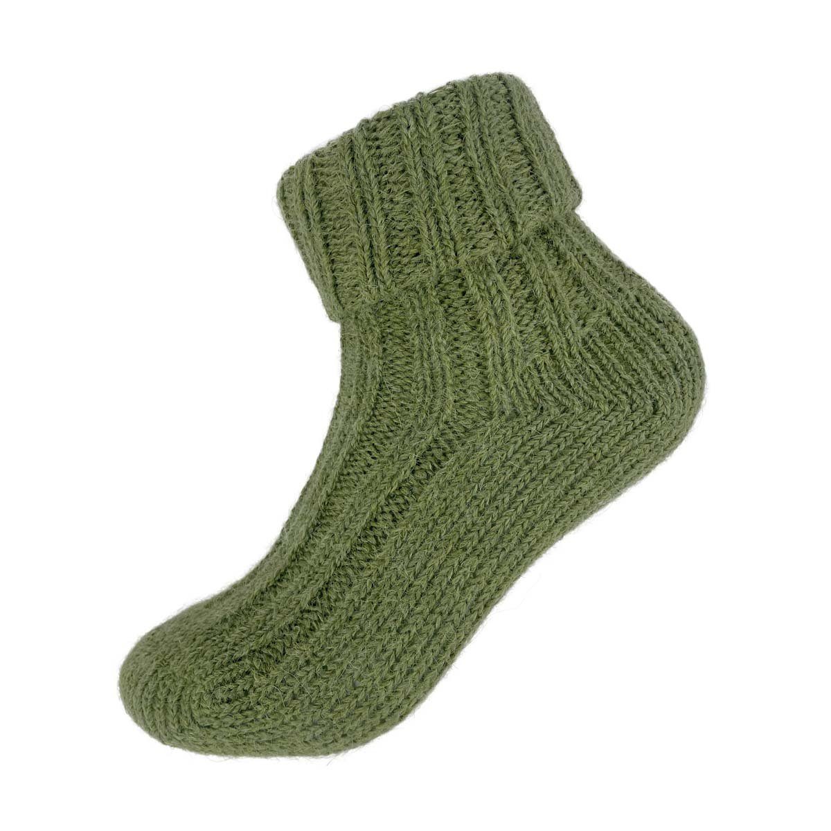 Kollektionsneuigkeiten! alpengoa Umschlagsocken Moosgrün Uni Stricksocken