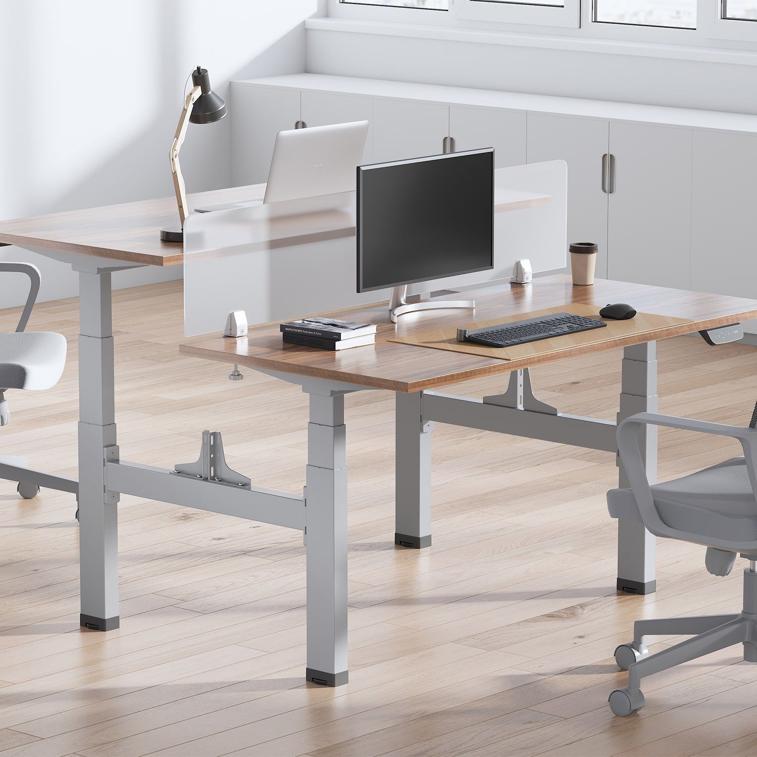 Schreibtisch Ergo bis ohne ER-404, Sitz-Steh-Schreibtisch Office Doppeltischgestell 2x125kg Tischplatte Grau