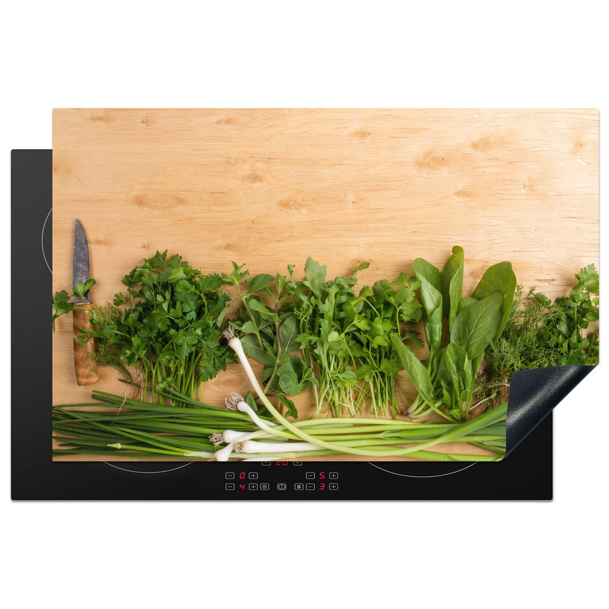 MuchoWow Herdblende-/Abdeckplatte Bio-Gemüse und -Kräuter, Vinyl, (1 tlg), 81x52 cm, Induktionskochfeld Schutz für die küche, Ceranfeldabdeckung