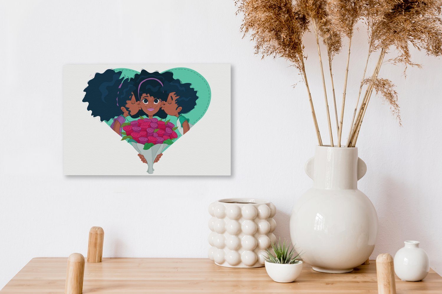 cm 30x20 Wanddeko, Aufhängefertig, OneMillionCanvasses® St), zum großen Wandbild Kinder Muttertag, einen (1 Leinwandbilder, schenken Leinwandbild Blumenstrauß