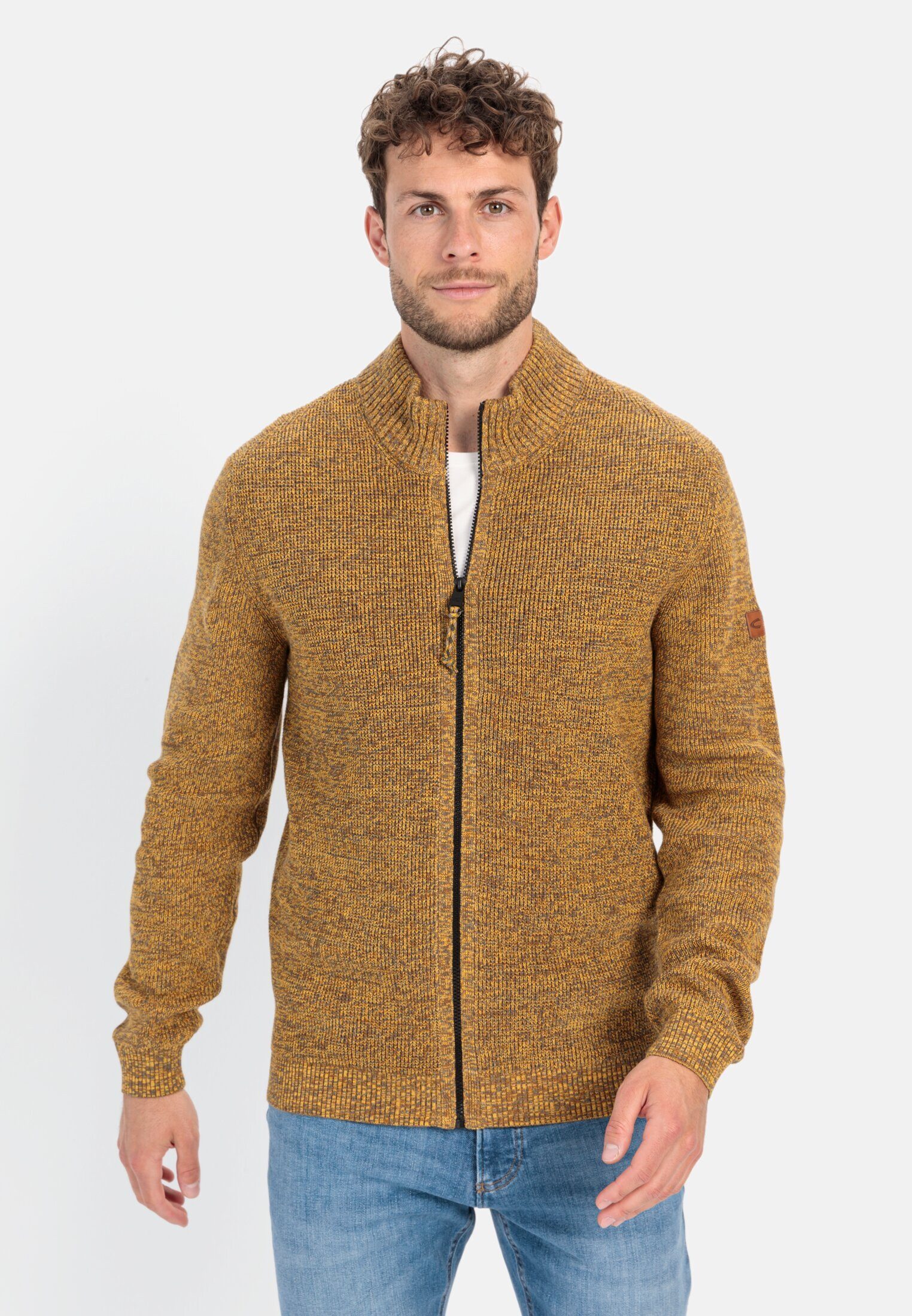 camel active Strickjacke mit Reißverschluss Langarm Stehkragen Stehkragen