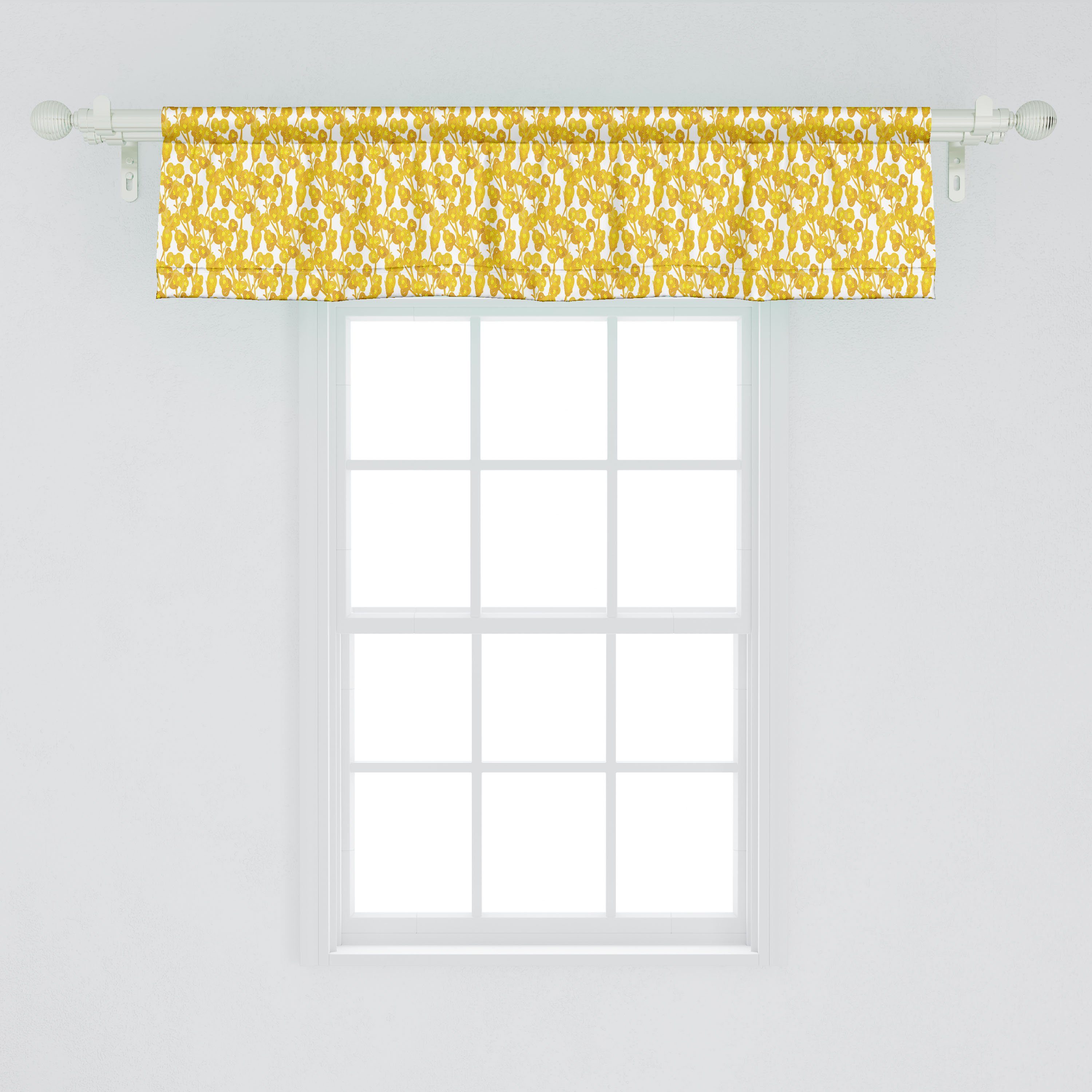 Scheibengardine Vorhang Blooming mit Hand Dekor Blumen für Abakuhaus, Stangentasche, Microfaser, gezeichnete Küche Volant Blumen Schlafzimmer
