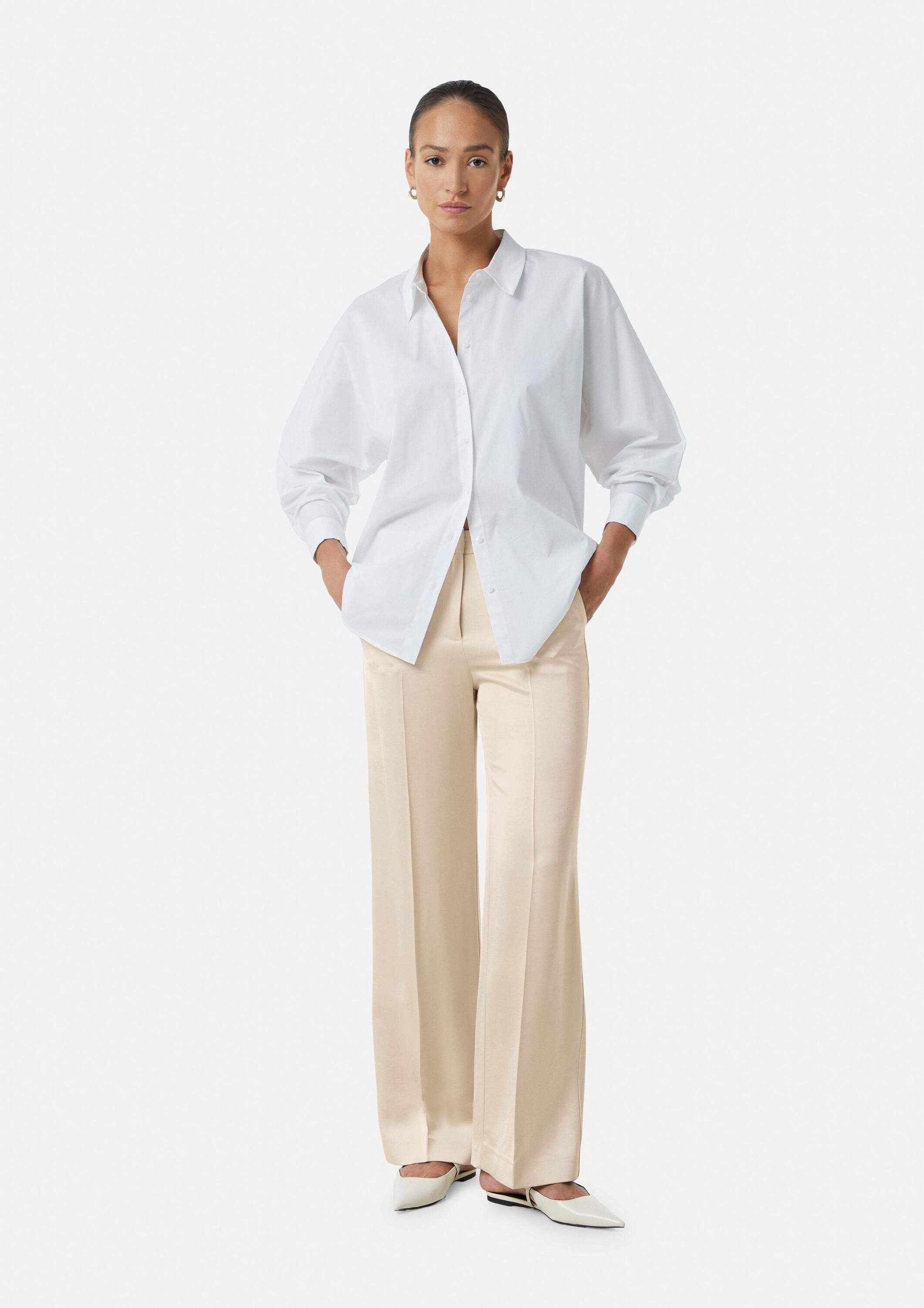 comma Chinos Hose Satinierte Wide-Leg-Hose mit Elastikbund
