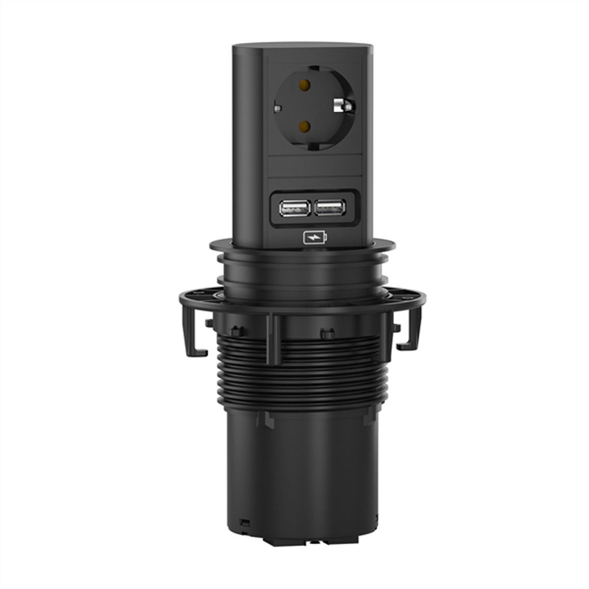 Bachmann ELEVATOR 1xCEE7/3 1xUSB Charger 2,0m AEH RAL9005 Einbau-Tischsteckdosenleiste (Kabellänge 2 m), 928.0177