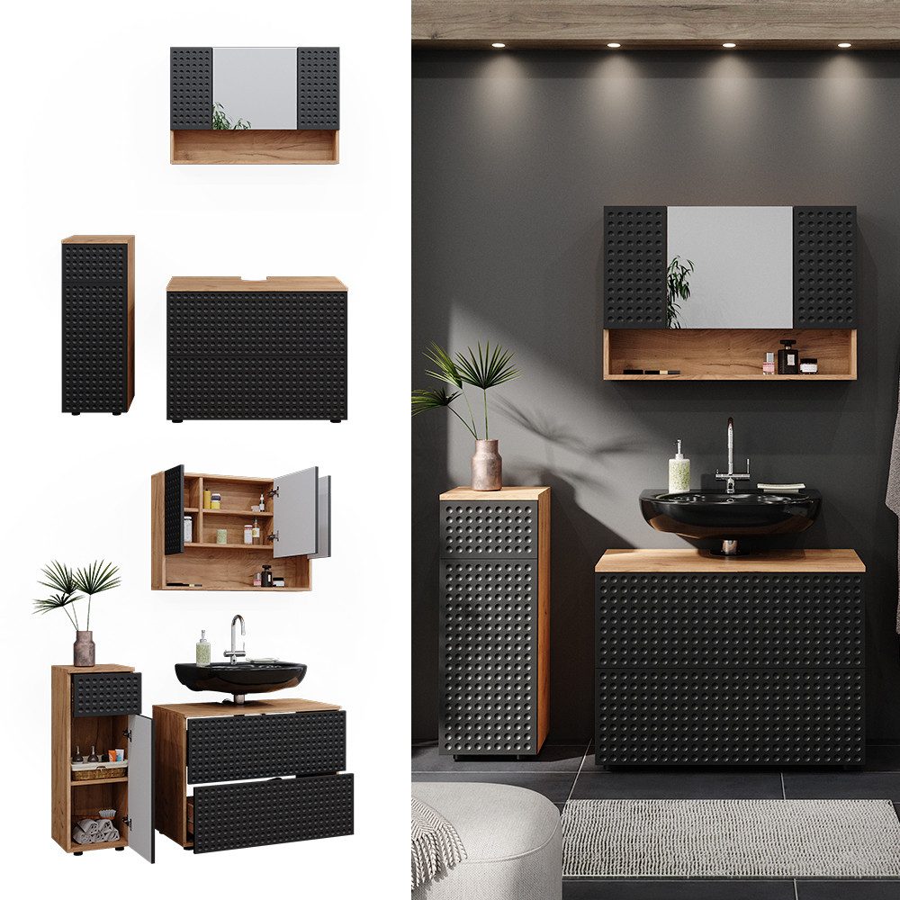 Vicco Badmöbel-Set Irma, Goldkraft Eiche/Anthrazit, 3 günstig online kaufen