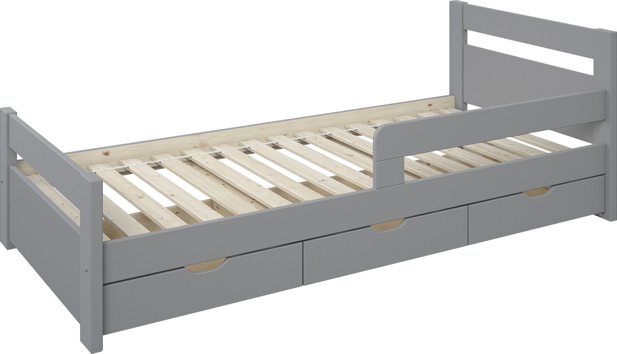 OTTO home Kinderbett "TIMMO " BESTSELLER, inklusive 3 Schubkästen, bodentief, mit Rausfallschutz, zertifiziertes Massivholz