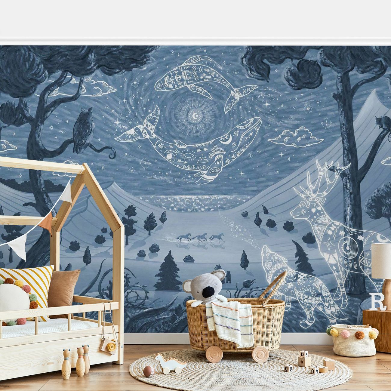 Bilderdepot24 Kindertapete Sternennacht der Träume Blau Kinderzimmer Sterne Mond, Glatt, Matt, (Vliestapete inkl. Kleister oder selbstklebend), geruchsfreie Tapete Kinderzimmer