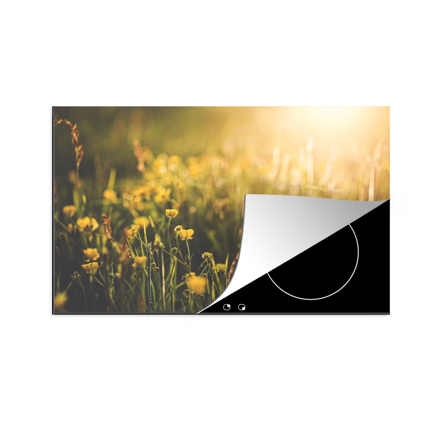 MuchoWow Herdblende-/Abdeckplatte Sonnenaufgang - Blume - Frühling, Vinyl, (1 tlg), 81x52 cm, Induktionskochfeld Schutz für die küche, Ceranfeldabdeckung