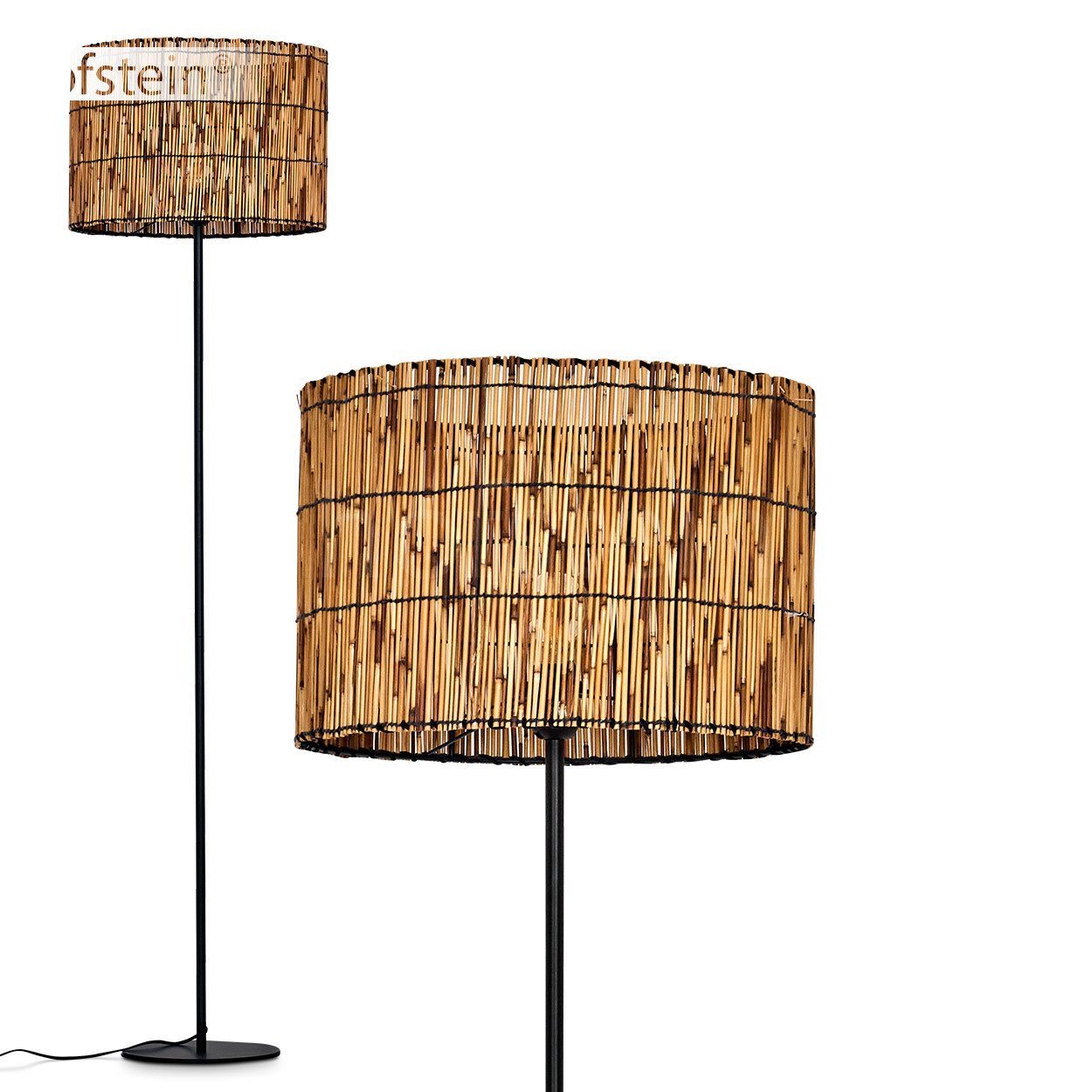 Stehlampe Stehlampe aus Metall/Holz in Schwarz/Naturfarben