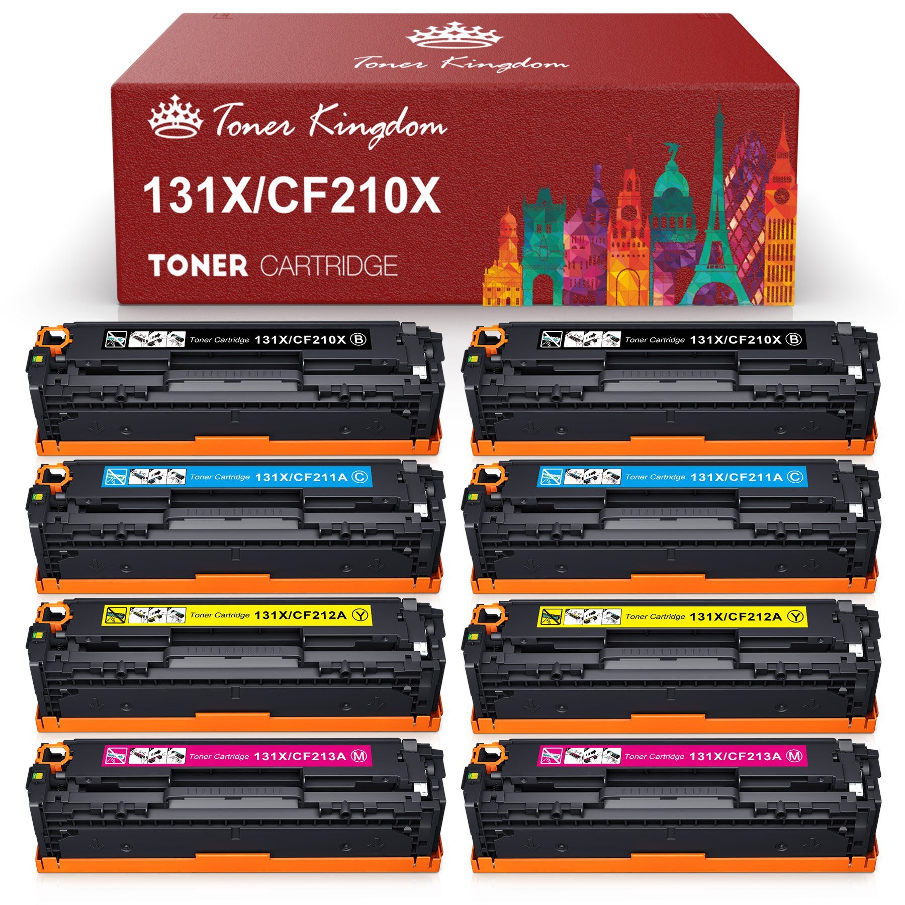 Toner Kingdom Tonerpatrone 8PK für HP 131X 131A CF210X 210A 128A CE320A 125A, (LaserJet Pro 200 MFP M276nw M276n Canon i-Sensys LBP7100Cn LBP7110Cw MF8280Cw)