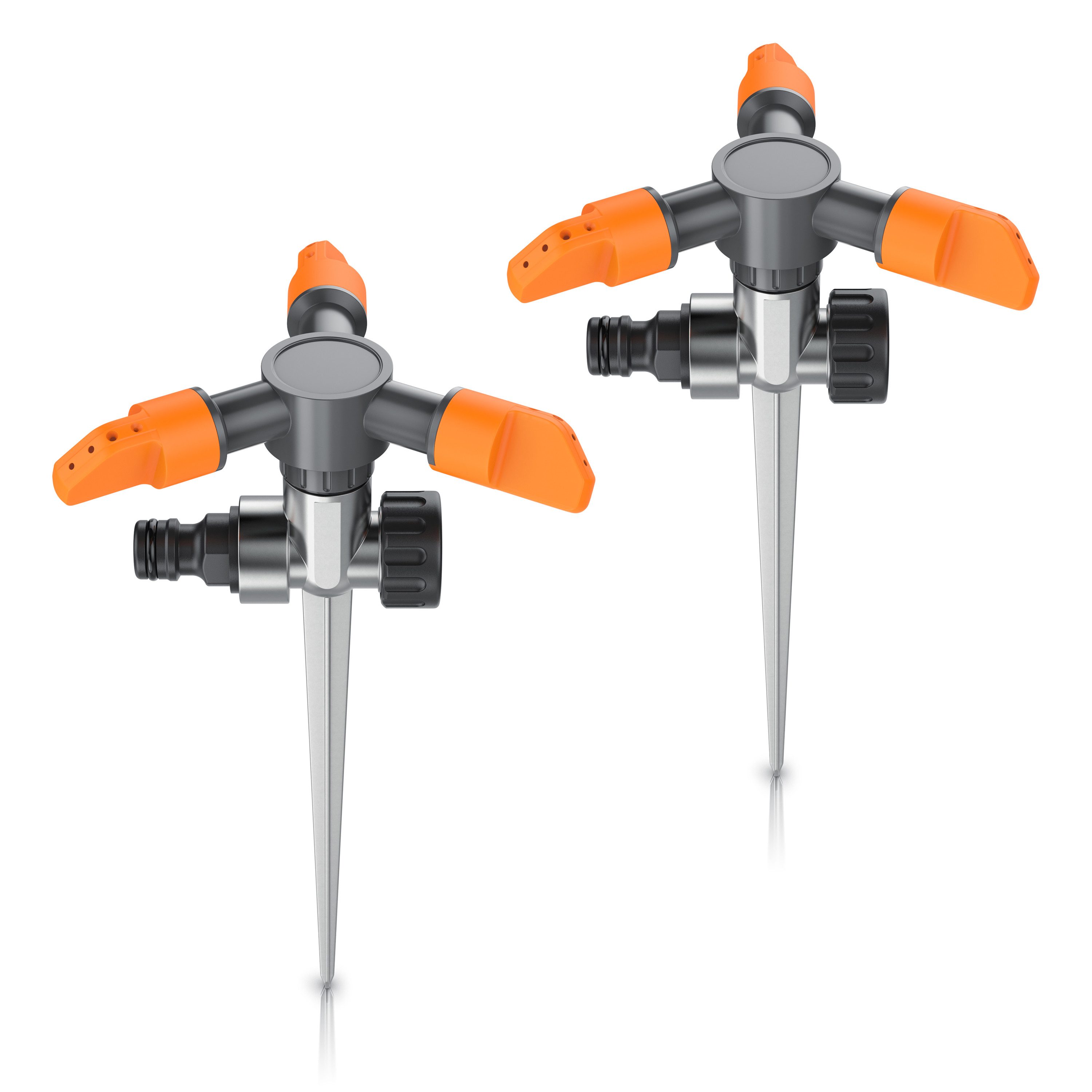 Brandson Kreisregner 3-fach Rasensprinkler mit Erdspieß, 360° Flächenregner, Sprühregner, für Flächen bis 150 m², 14 cm lang, (2-St), 3 Arm Sprinkler, 45° - 90° Winkel, 7m Reichweite, robuster Spike