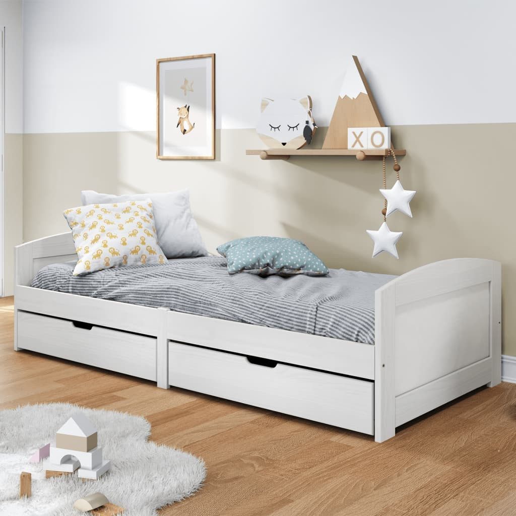 Bett Vielseitiges Tagesbett aus massivem Kiefernholz Weiß 205x96x56 cm