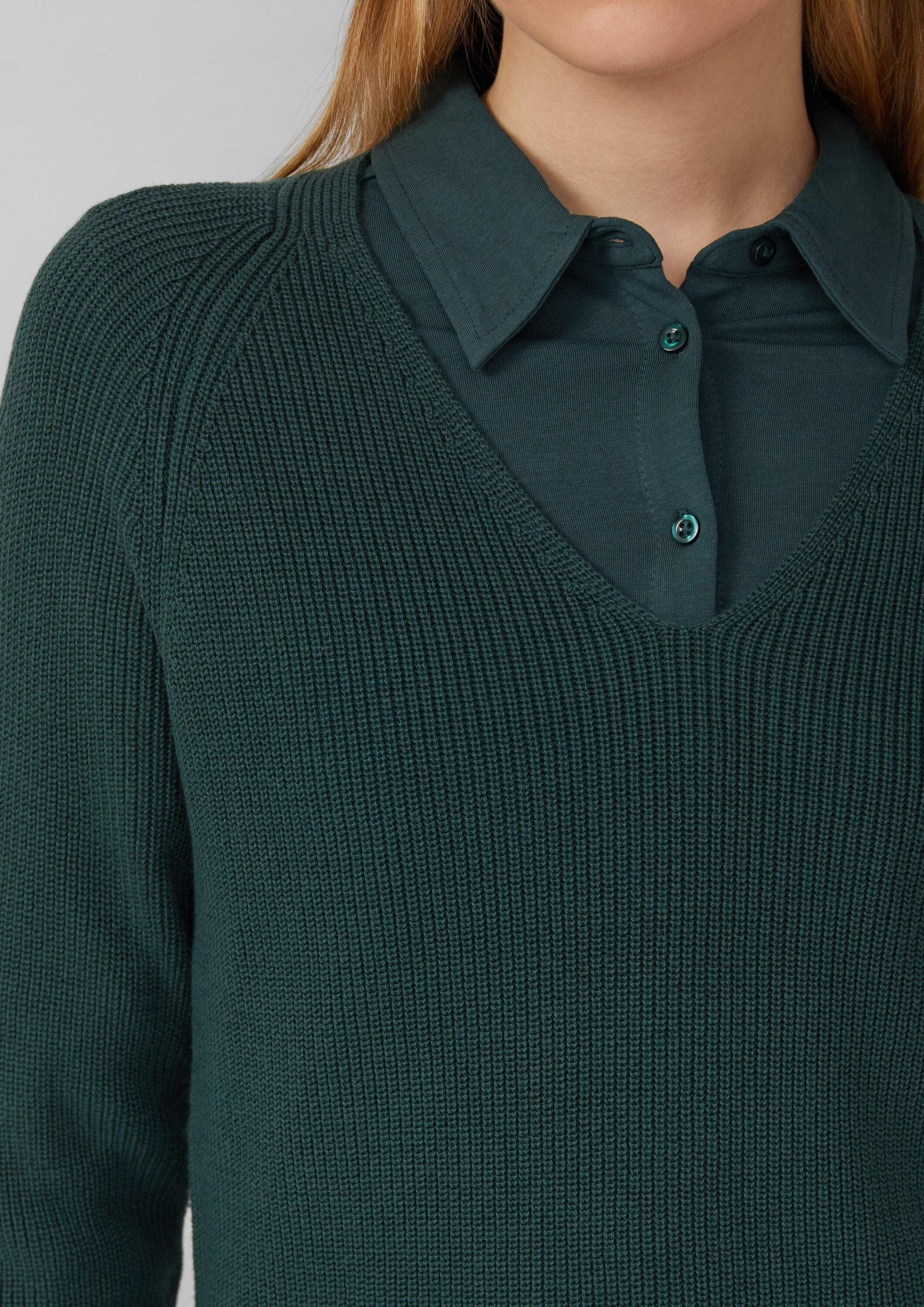 s.Oliver Longpullover Strickpullover Strickpullover aus Baumwollmix mit V-Ausschnitt