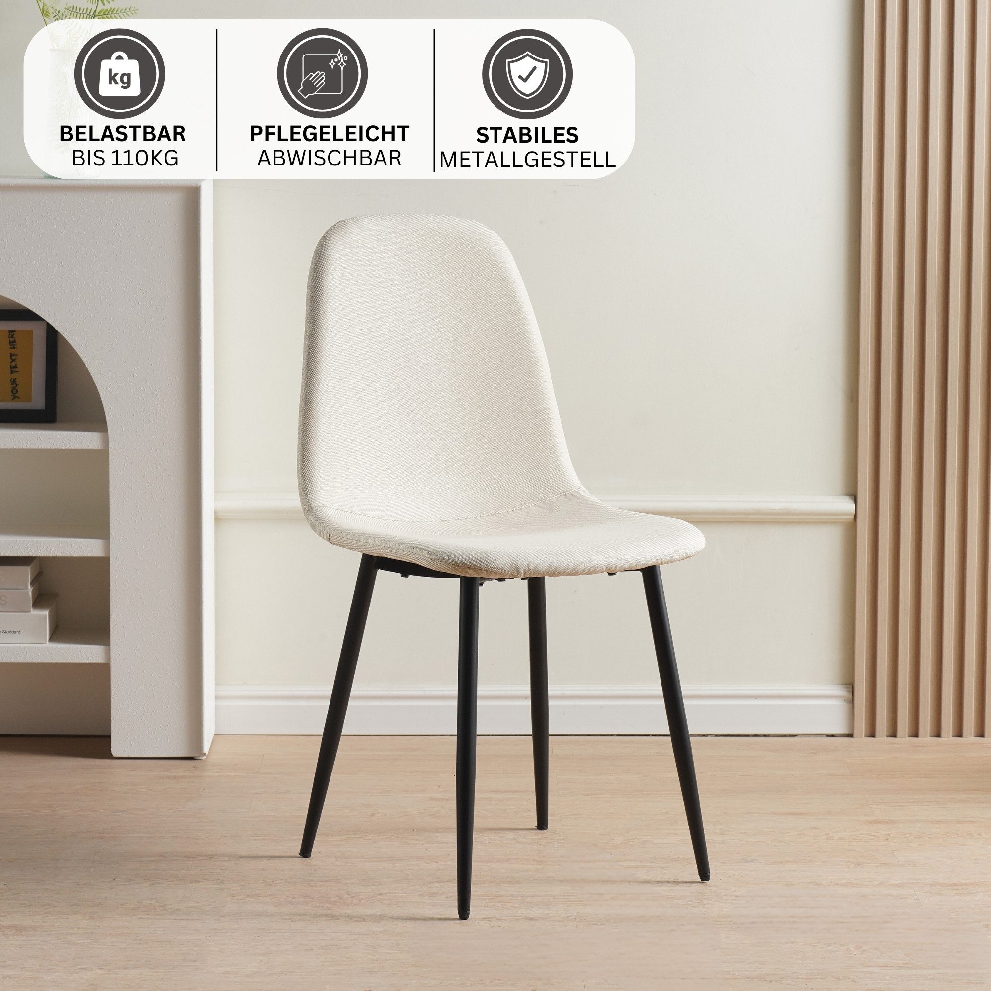 Albatros International Esszimmerstuhl Esszimmer Stühle 4 er Set BARI, Stuhl Stühle Esszimmerstühle, Küche (4er Set Beige, Stoff Bezug), Küchenstuhl Küchenstühle Essstühle für den Esstisch Ess Stühle
