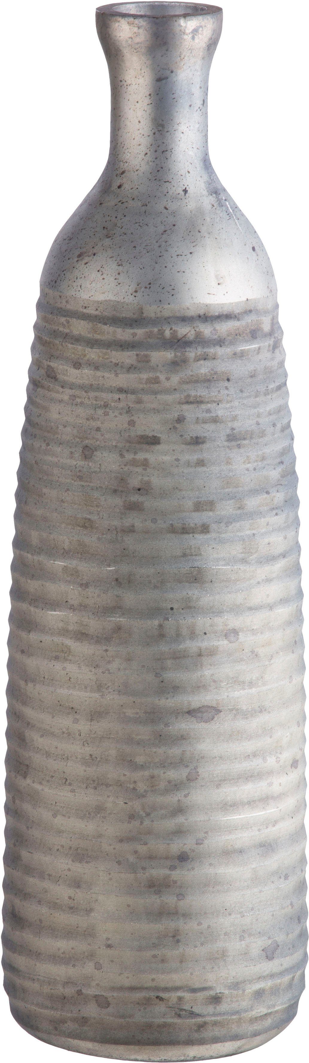 GILDE Tischvase Einstielvase Champs mit Rillenstruktur, Höhe ca. 37 cm (1 St), dekorative Vase aus Glas, Blumenvase, Flaschenvase