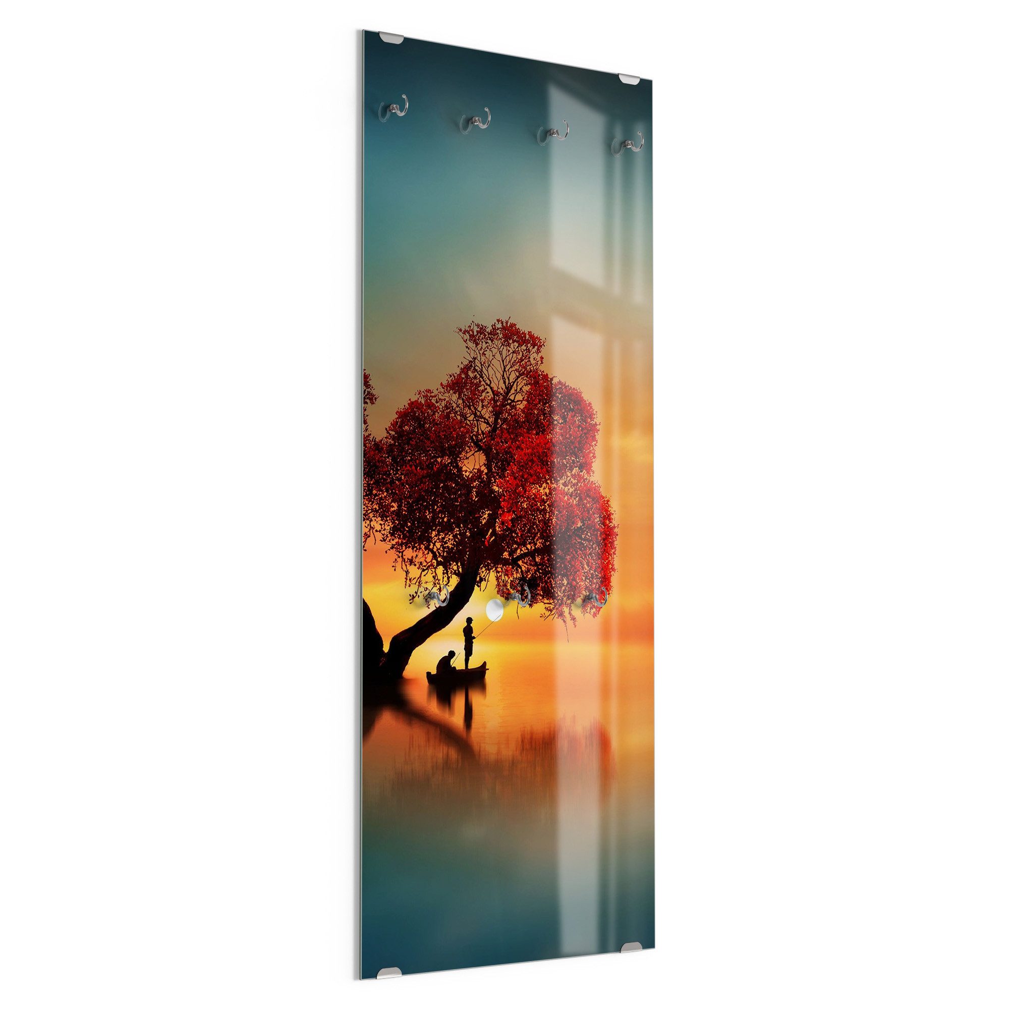 DEQORI Kleiderhaken 'Fischerboot unter Baum', Glas Garderobe hängend Flur Jackenhalter modern Wandgarderobe Haken