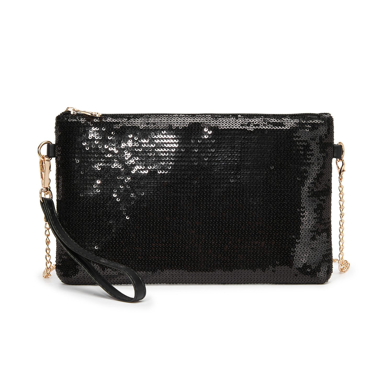 Miss Lulu Clutch, Glitzer-Pailletten-Tasche mit Kette