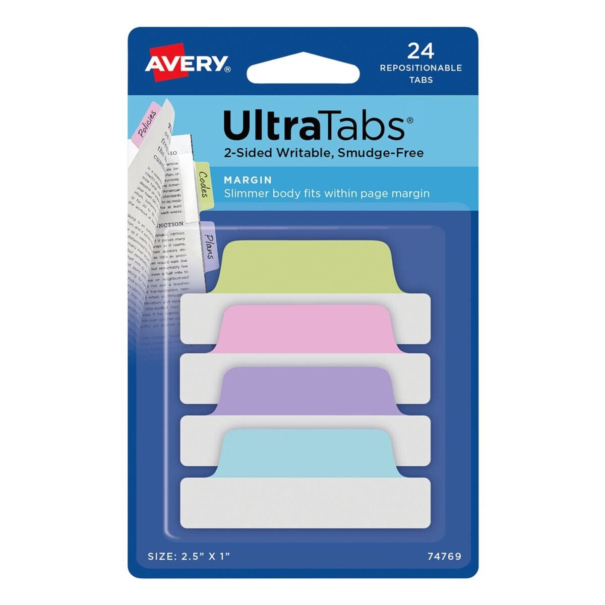 Avery Zweckform Закладка UltraTabs Pastell, beschreibbare Taben 63,5 / 25,4 mm