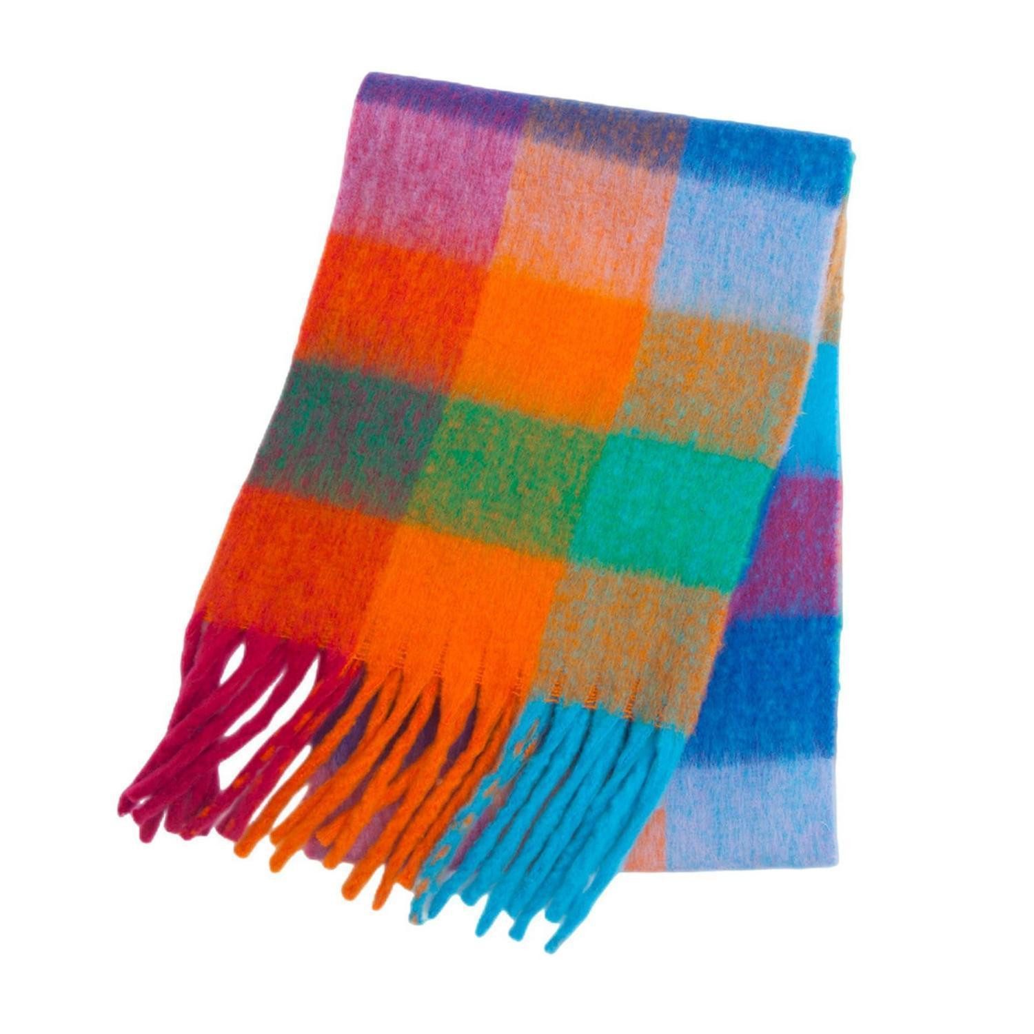 LuxusKollektion Schal Schal Damen Warm Kariert Orangeblau 230x38cm