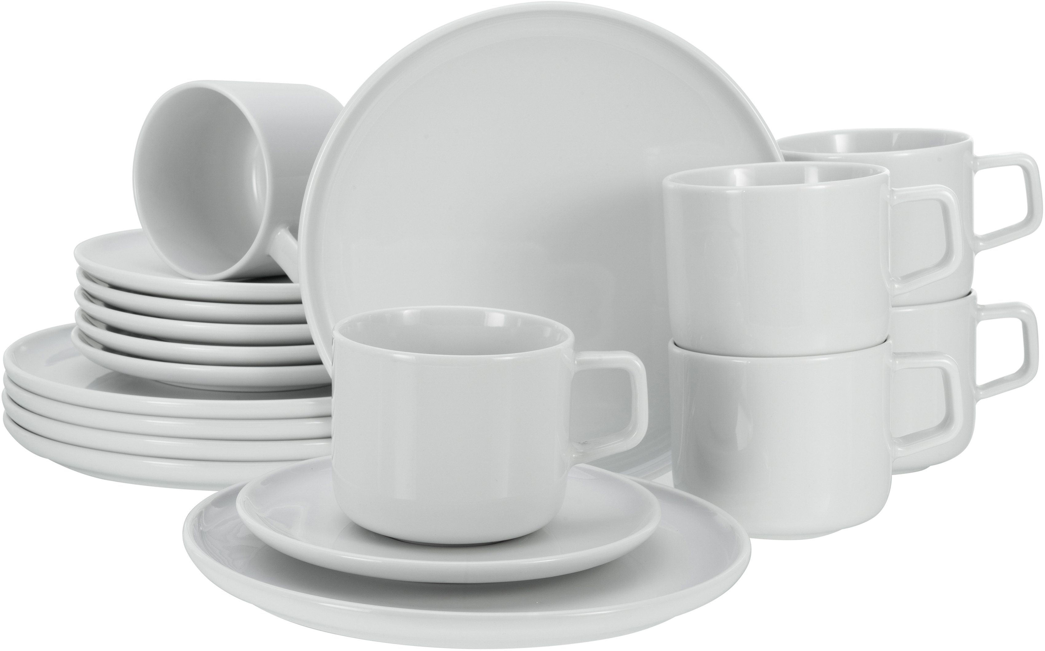 Service, Porzellan, Personen, nordisches Collection CreaTable Geschirr-Set Chef 6 6 (18-tlg), Design, weiß, 18 Teile, Kaffeeservice für Personen