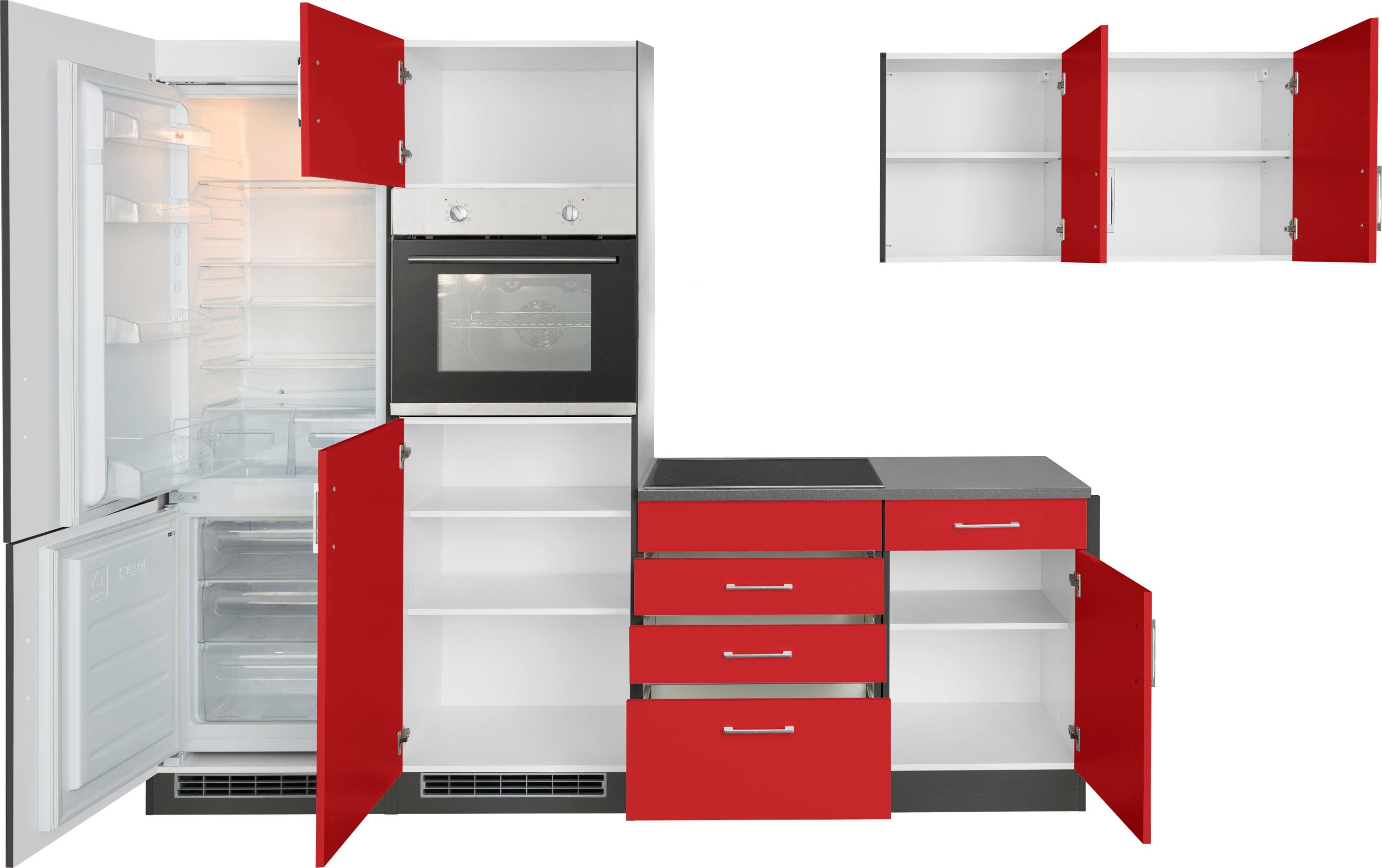 KOCHSTATION Küchenzeile KS-Paris – Küchen mit einzigartigen Fotomotiven auf den Fronten, Stellbreite 290/220 cm, wahlweise mit E-Geräten und Induktion