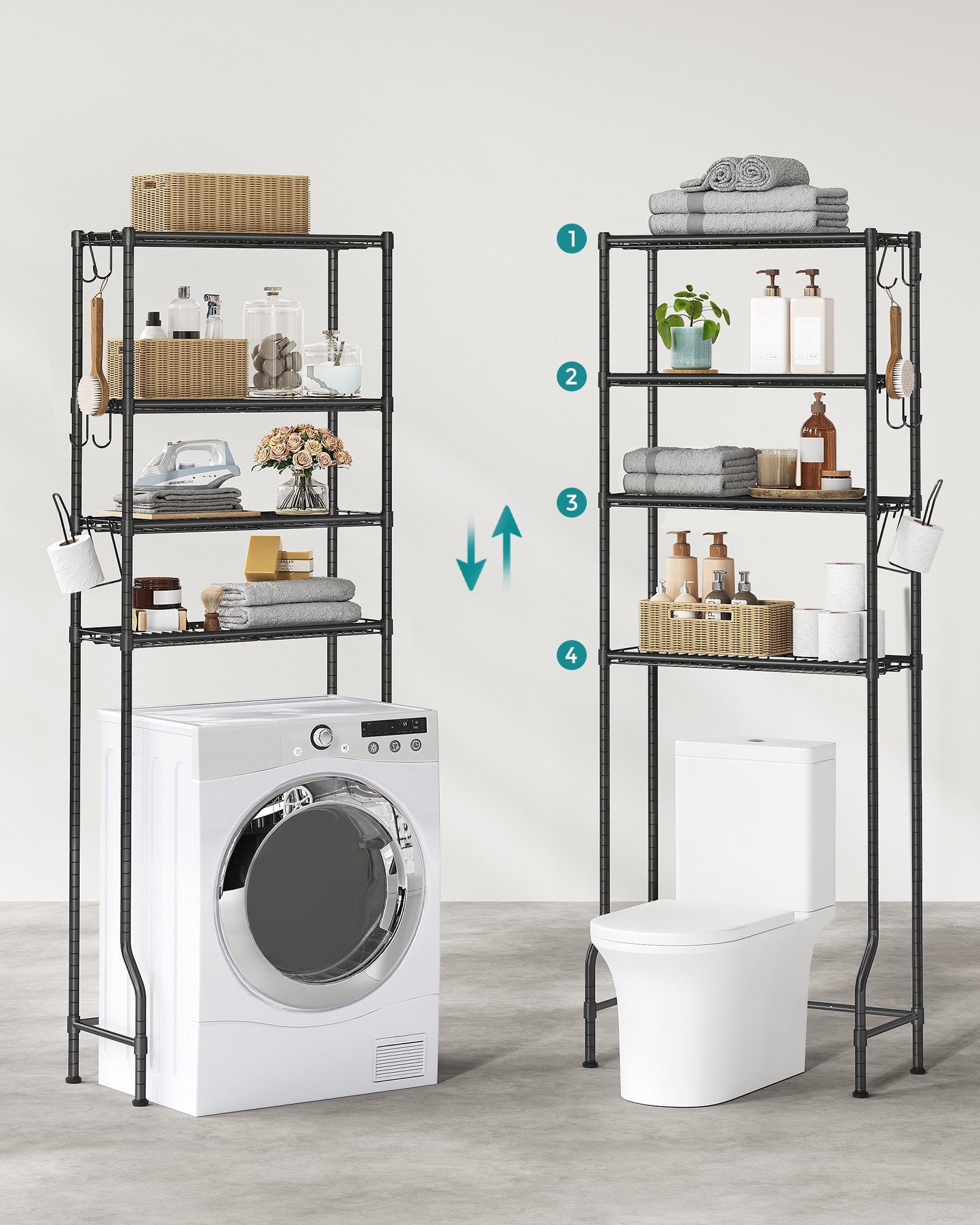 SONGMICS Badregal Badezimmerregal, 4-stöckiges Toilettenregal, verstellbare günstig online kaufen