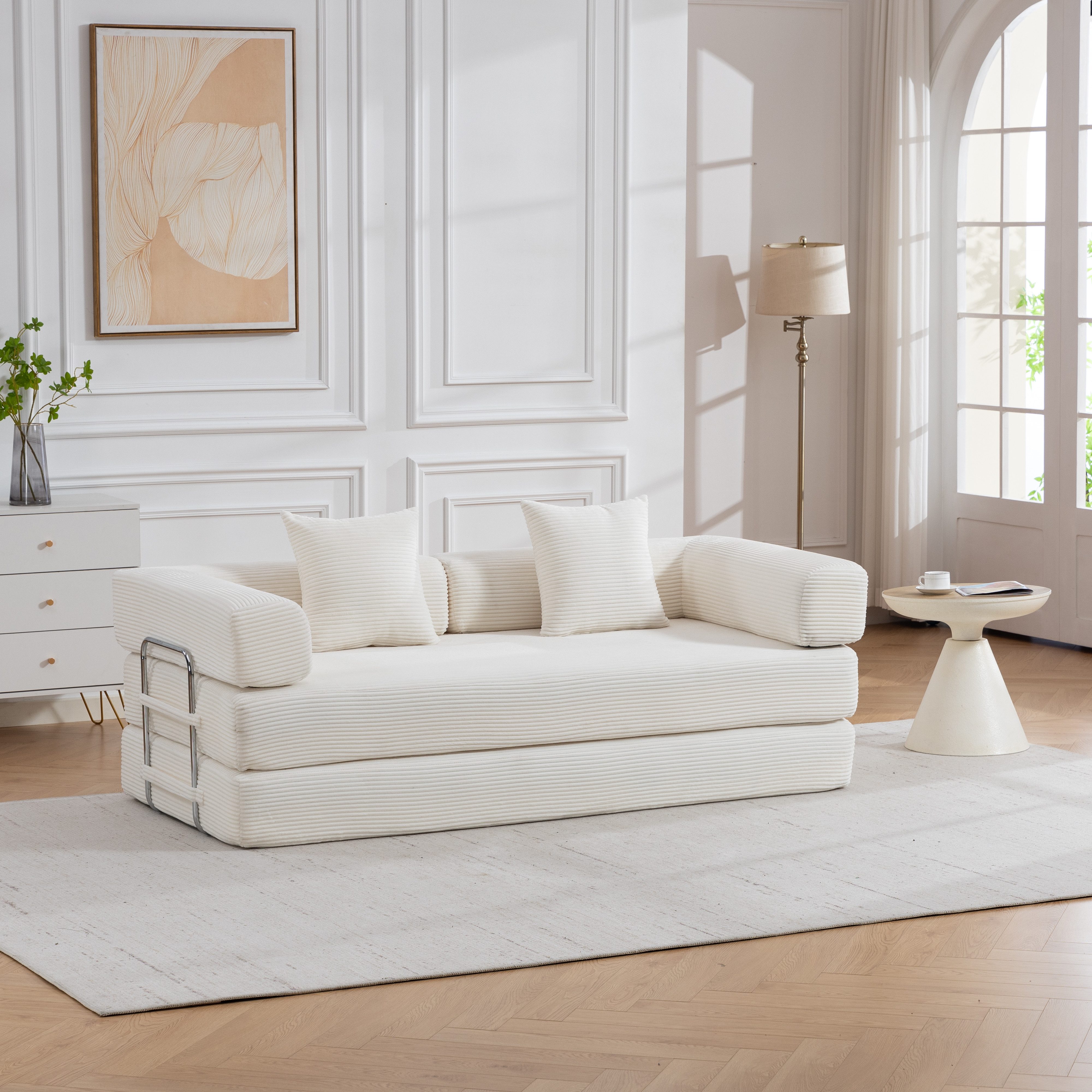 Sinaopus Schlafsofa Sofa mit Schlaffunktion, 2-Sitzer Schlafsofa aus Cord mit Kissen, Faltbares Sofa fürs Wohnzimmer mit weicher Schaumstoffpolsterung