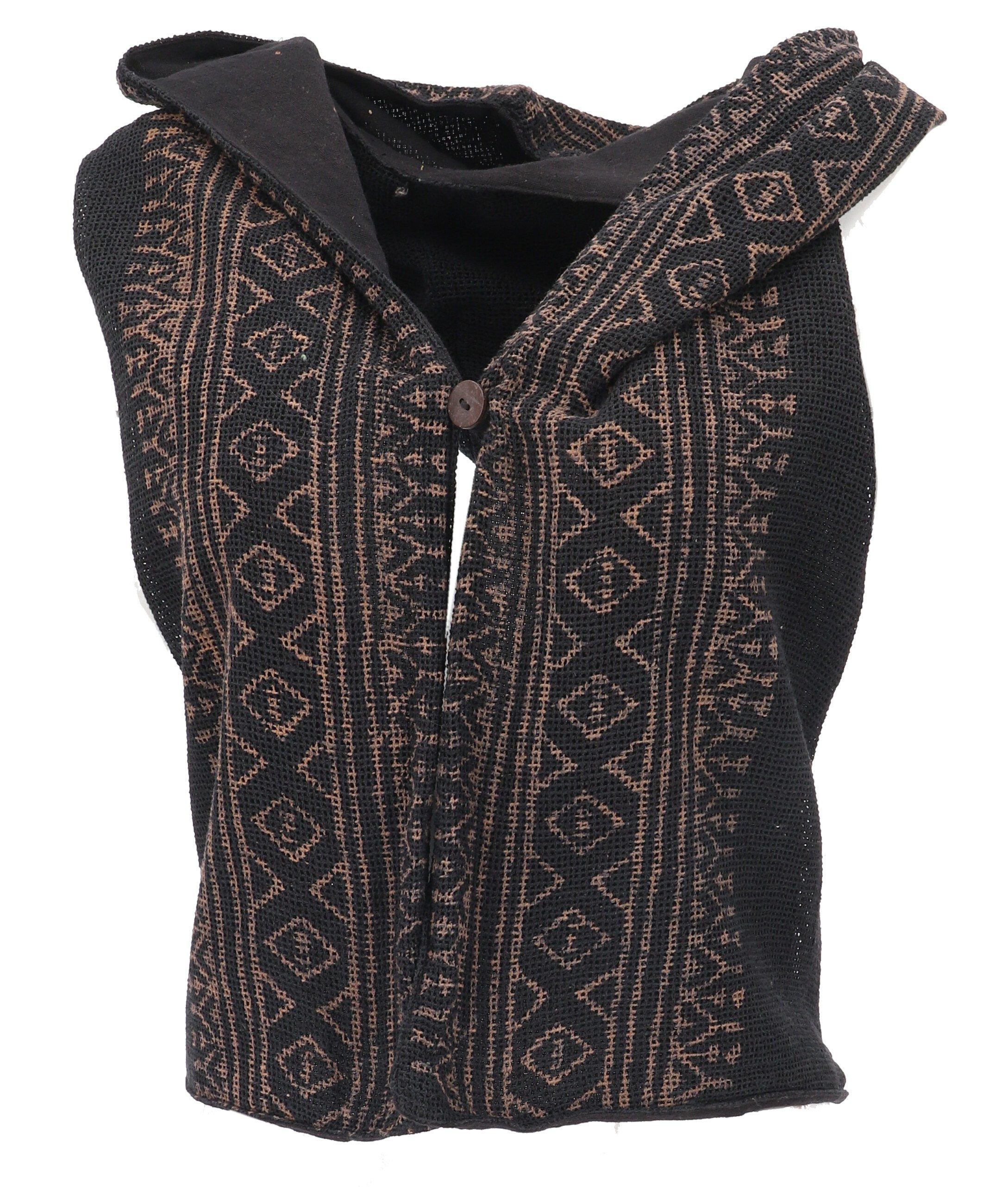 Guru-Shop Langjacke Rückenfreie Boho Weste mit Kapuze, Festival.. alternative Bekleidung