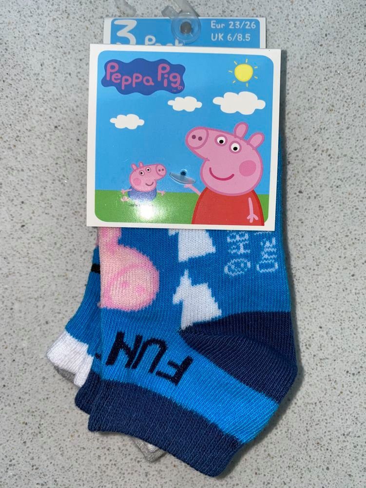 Sneakersocken 6x PEPPA WUTZ kurze Kindersocken Jungen + Mädchen 6 Paar Sneakersocken Strümpfe Socken Gr.23 24 25 26 27 28 29 30 31 32 33 34