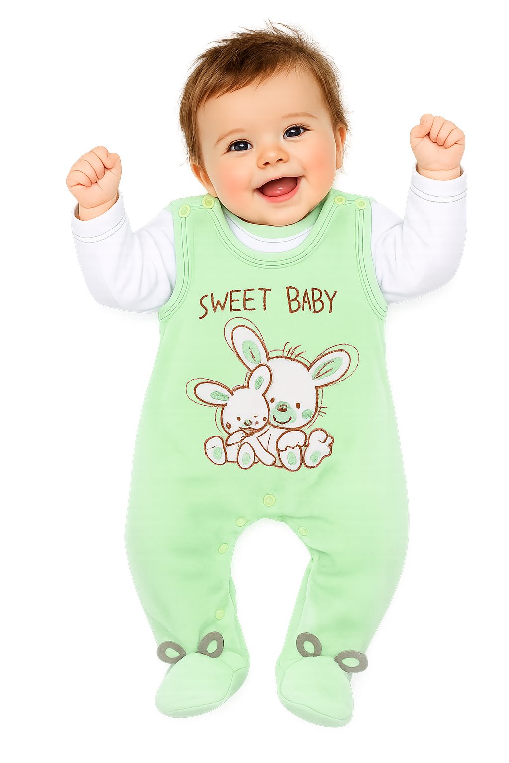 La Bortini Strampler Baby Strampler Set aus Velours in Grün mit Hasen Stickerei (2-teilig, Erstlingsset für Neugeborene, neutral)